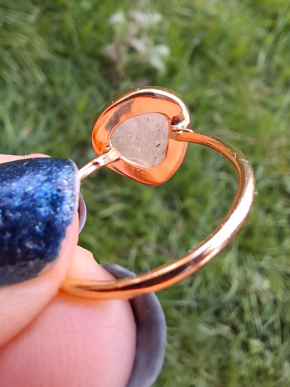 Libyan Desert Glass Ring, 14K GOLD Plated, size large R, Tektite (Ref: LR76)