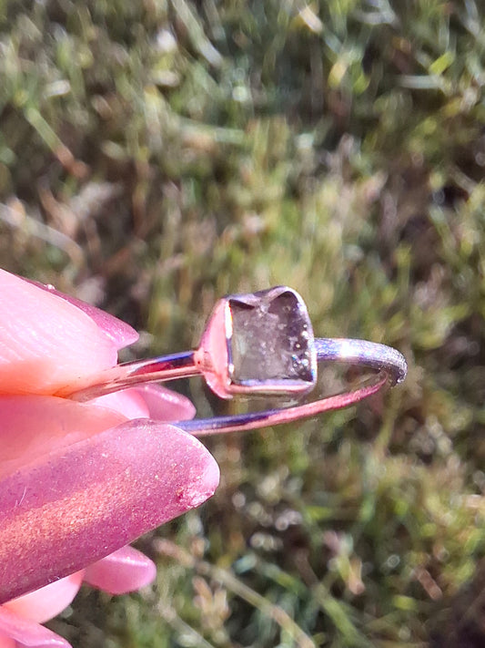 Moldavite Ring, size large R/small S, 925 Silver, Tektite (Ref: R65)