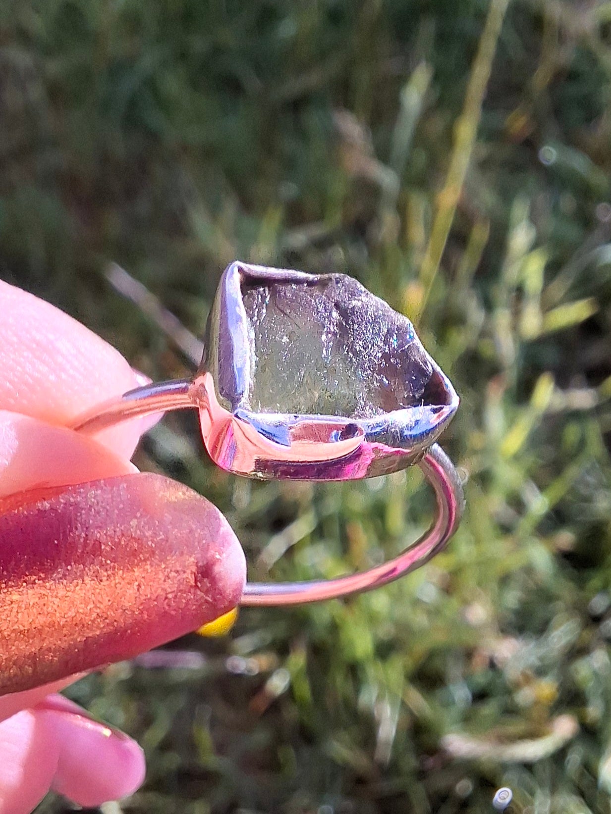 Moldavite Ring, size large T, 925 Silver, Tektite (Ref: R28)
