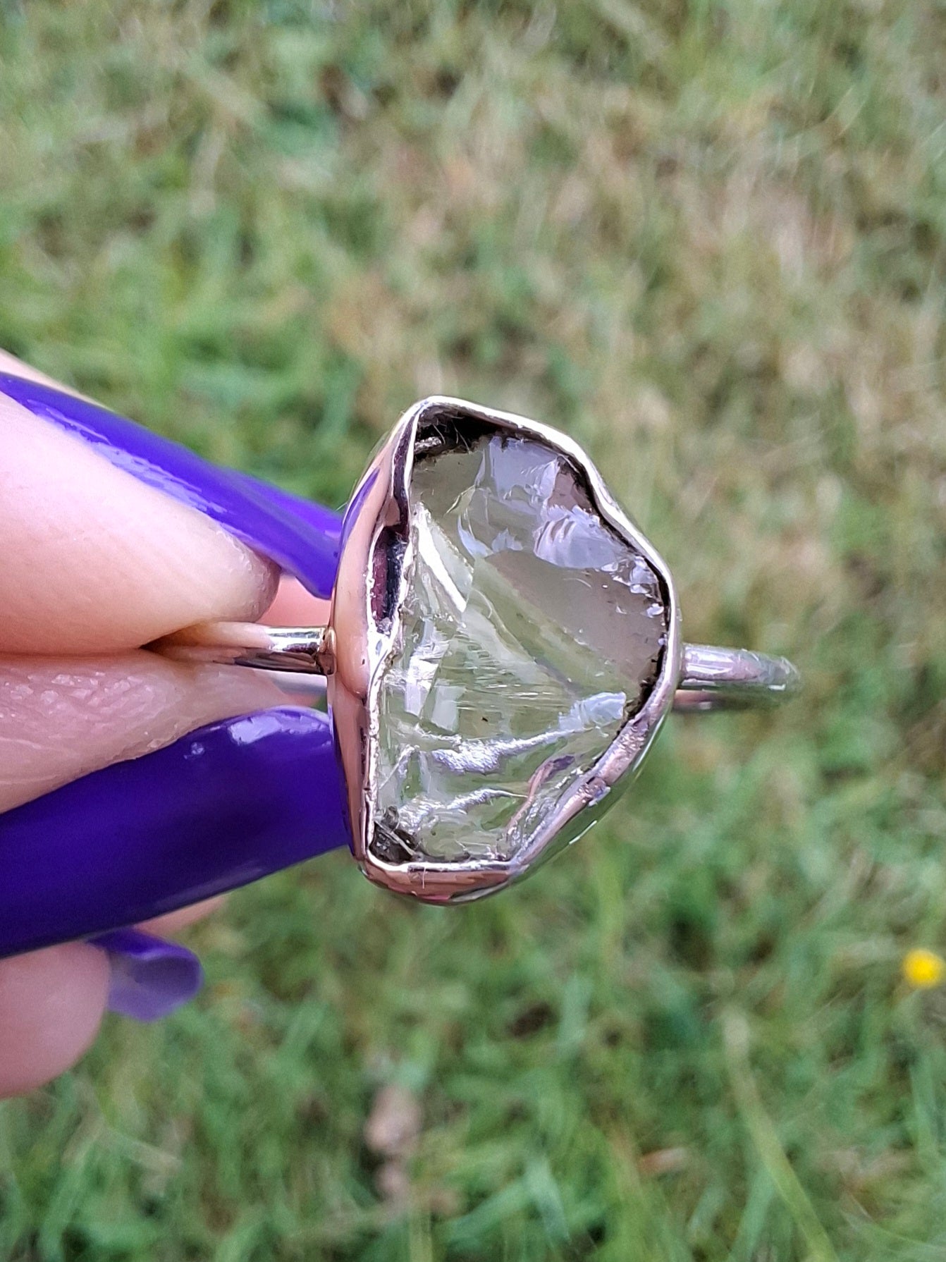 Libyan Desert Glass Ring, size large W, 925 Silver, Tektite (Ref: LR63)