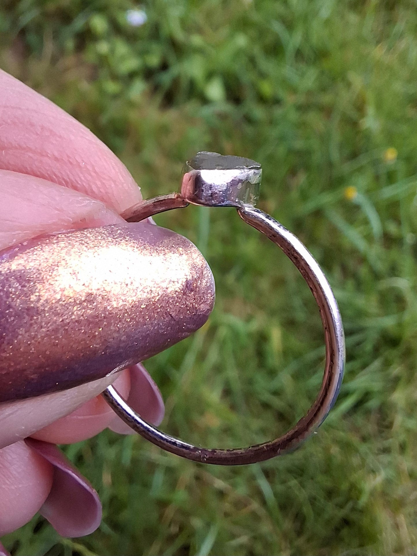 Moldavite Ring, size large R/small S, 925 Silver, Tektite (Ref: R67)