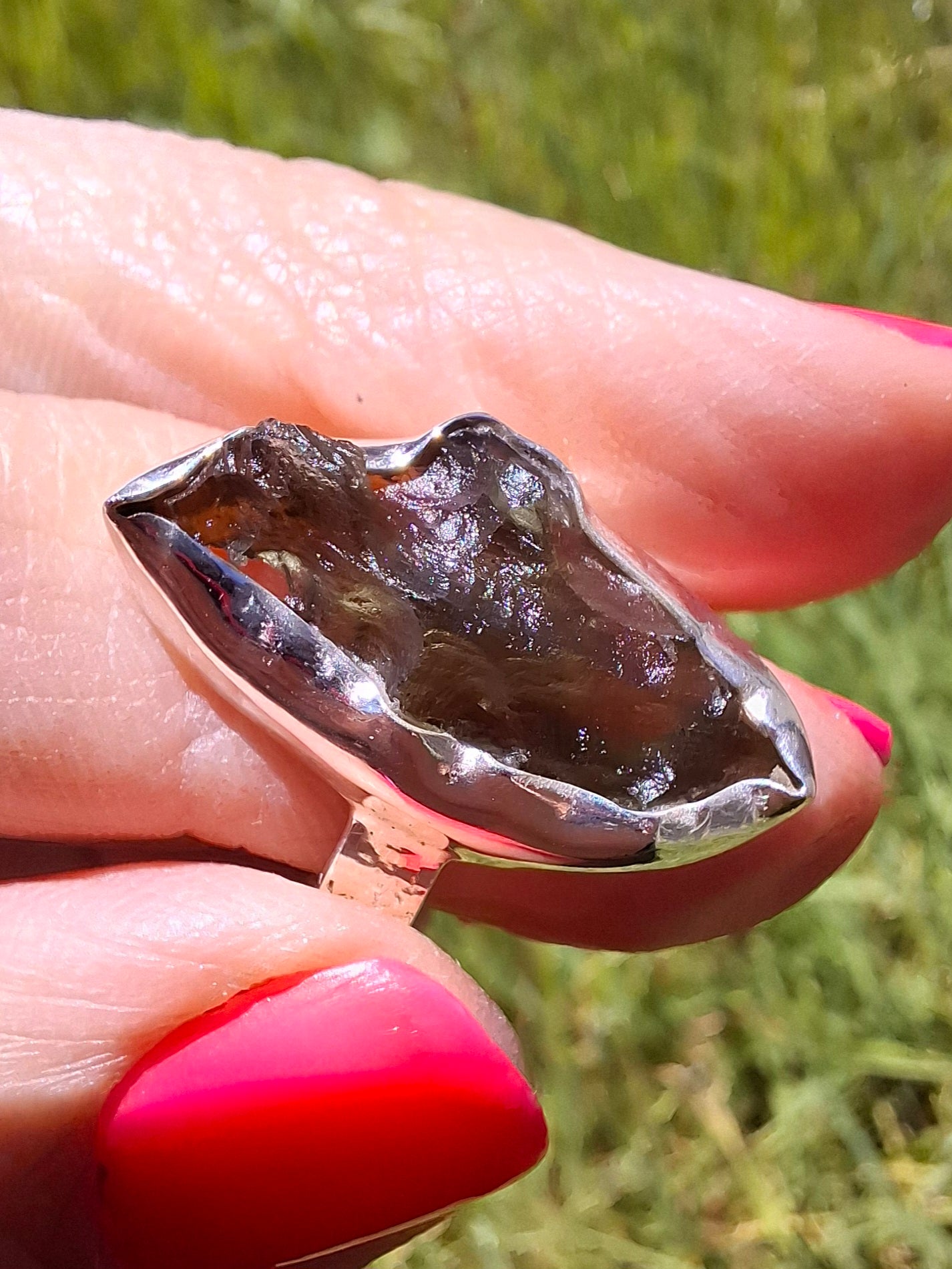 Moldavite Ring, size small U, 925 silver, Tektite (Ref: R321)