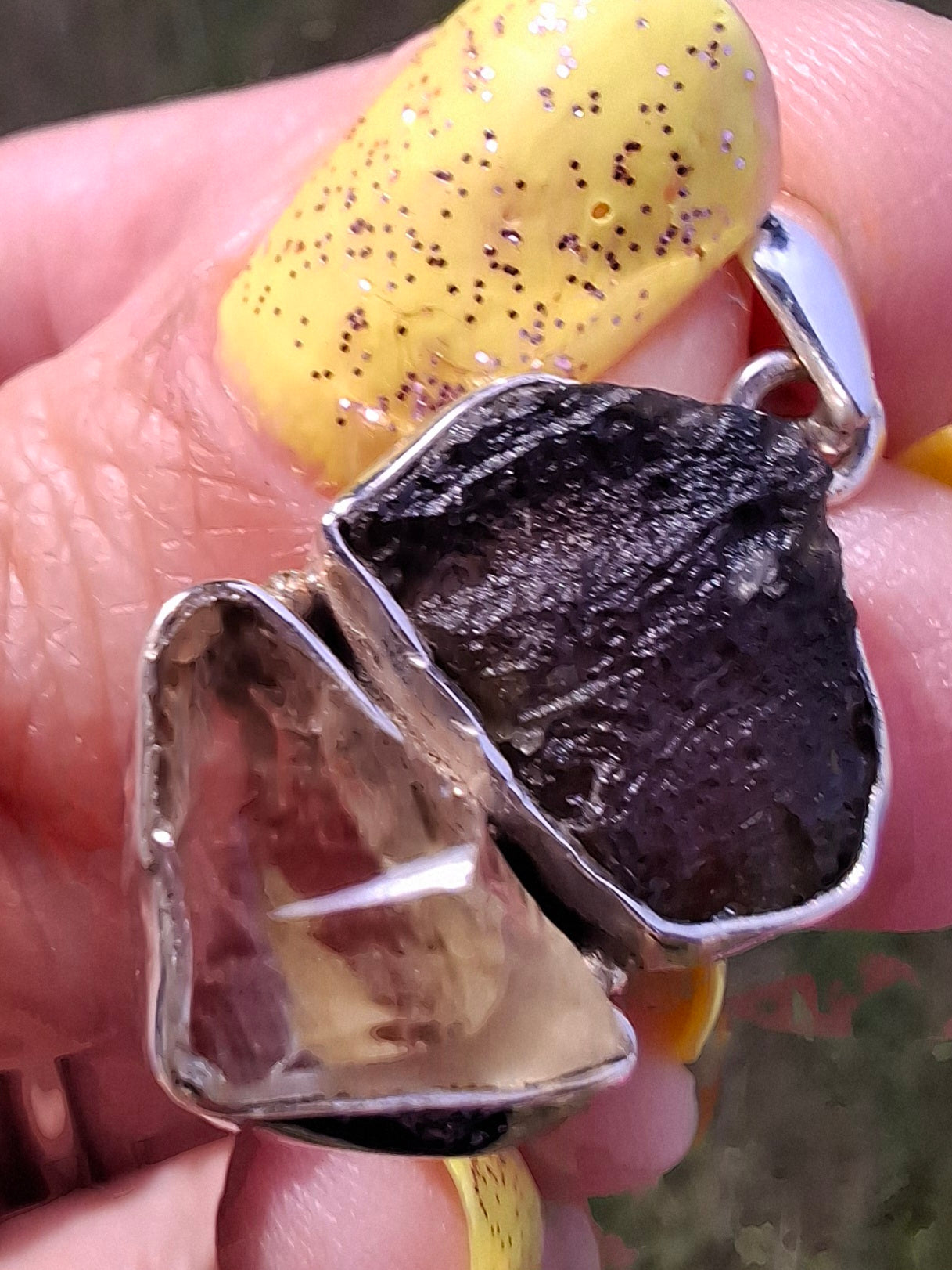 Moldavite & Libyan Desert Glass Pendant, 925 Silver, Tektite (Ref: MLP3)