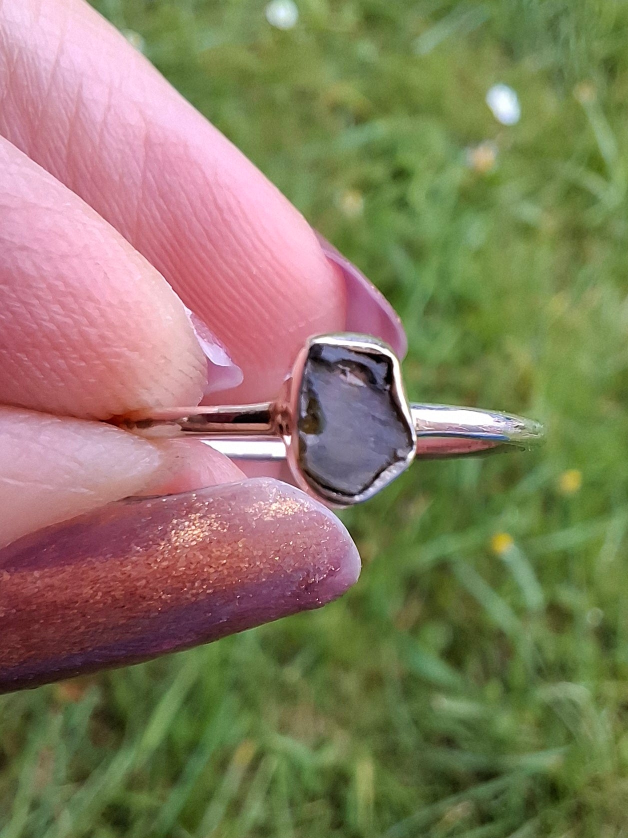Moldavite Ring, size small R, 925 Silver, Tektite (Ref: R52)