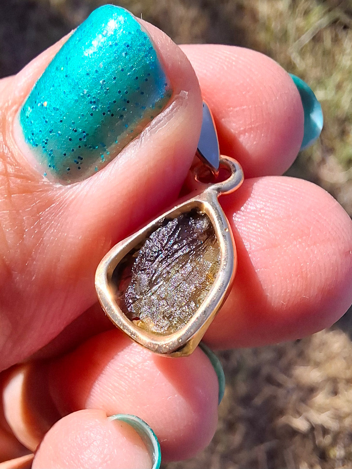 Moldavite Pendant, 14K GOLD Plated, Tektite (Ref: P446)