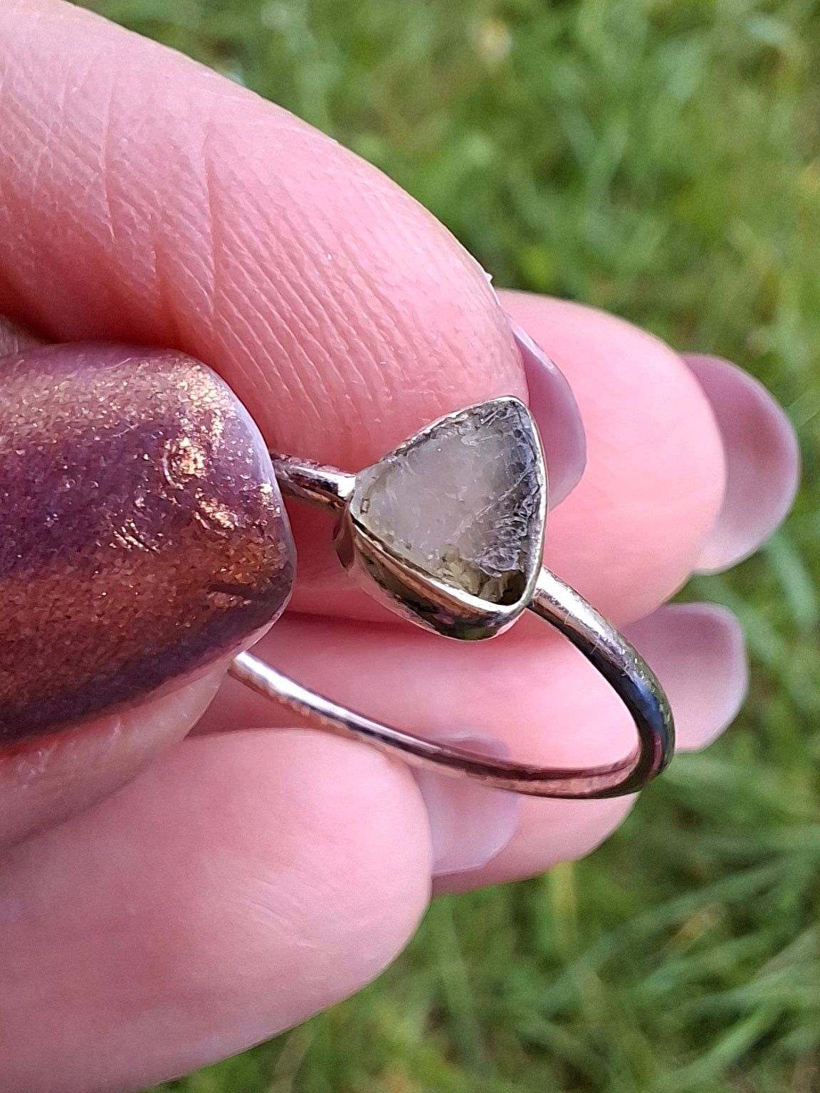Moldavite Ring, size large R/small S, 925 Silver, Tektite (Ref: R67)