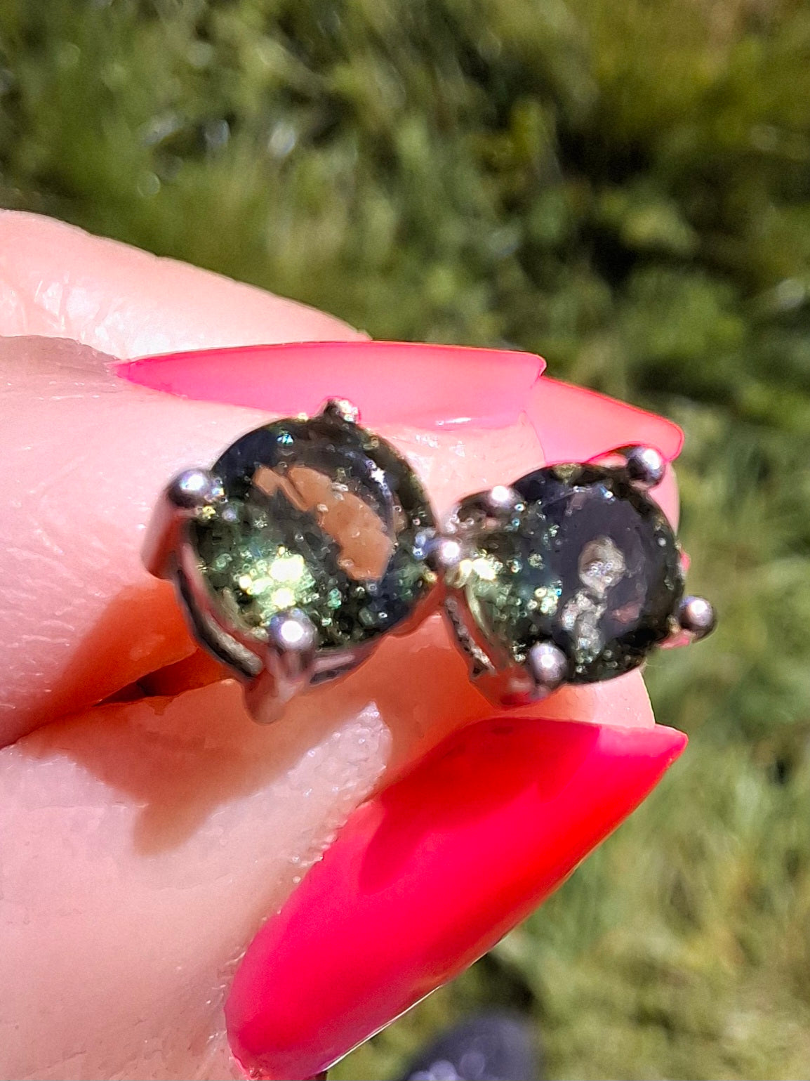 Moldavite (faceted) 5mm STUD EARRINGS, 925 Silver, Tektite (Ref: Pair17)
