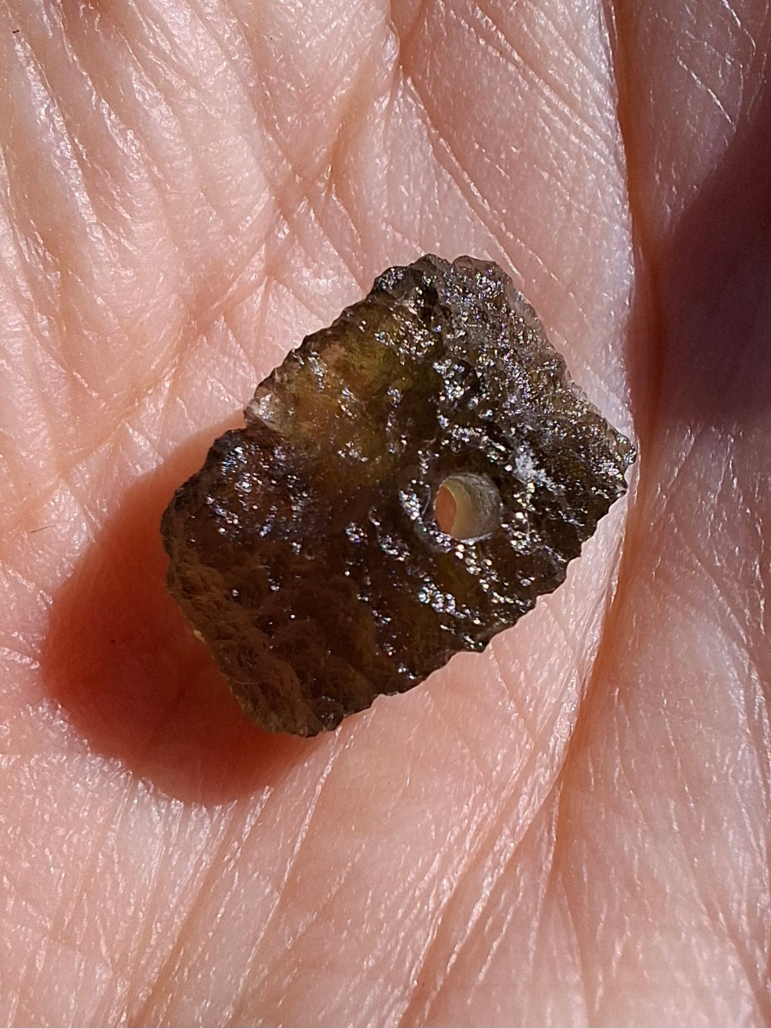 DRILLED, Moldavite Piece, 0.77g, Tektite (Ref: D29)