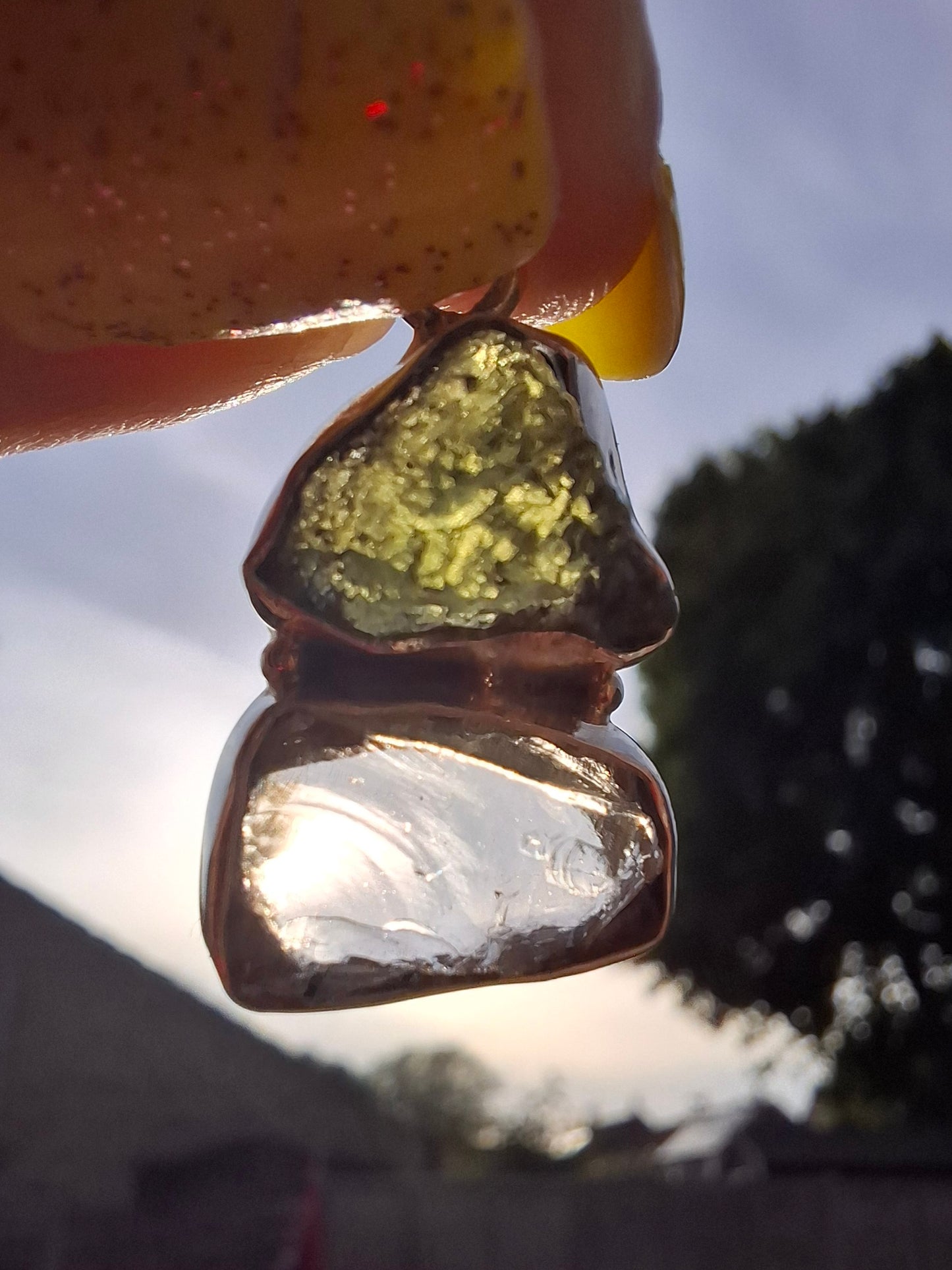 Moldavite & Libyan Desert Glass Pendant, 925 Silver, Tektite (Ref: MLP8)
