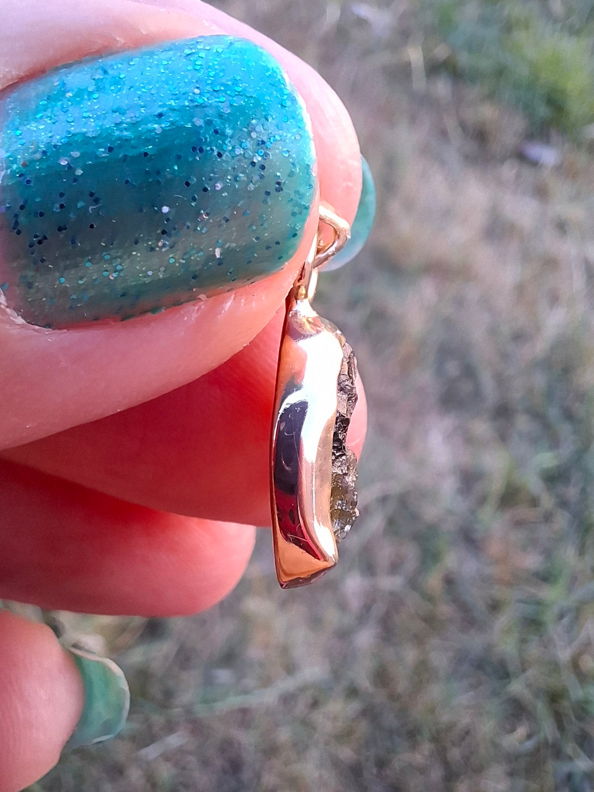 Moldavite Pendant, 14K GOLD Plated, Tektite (Ref: P446)