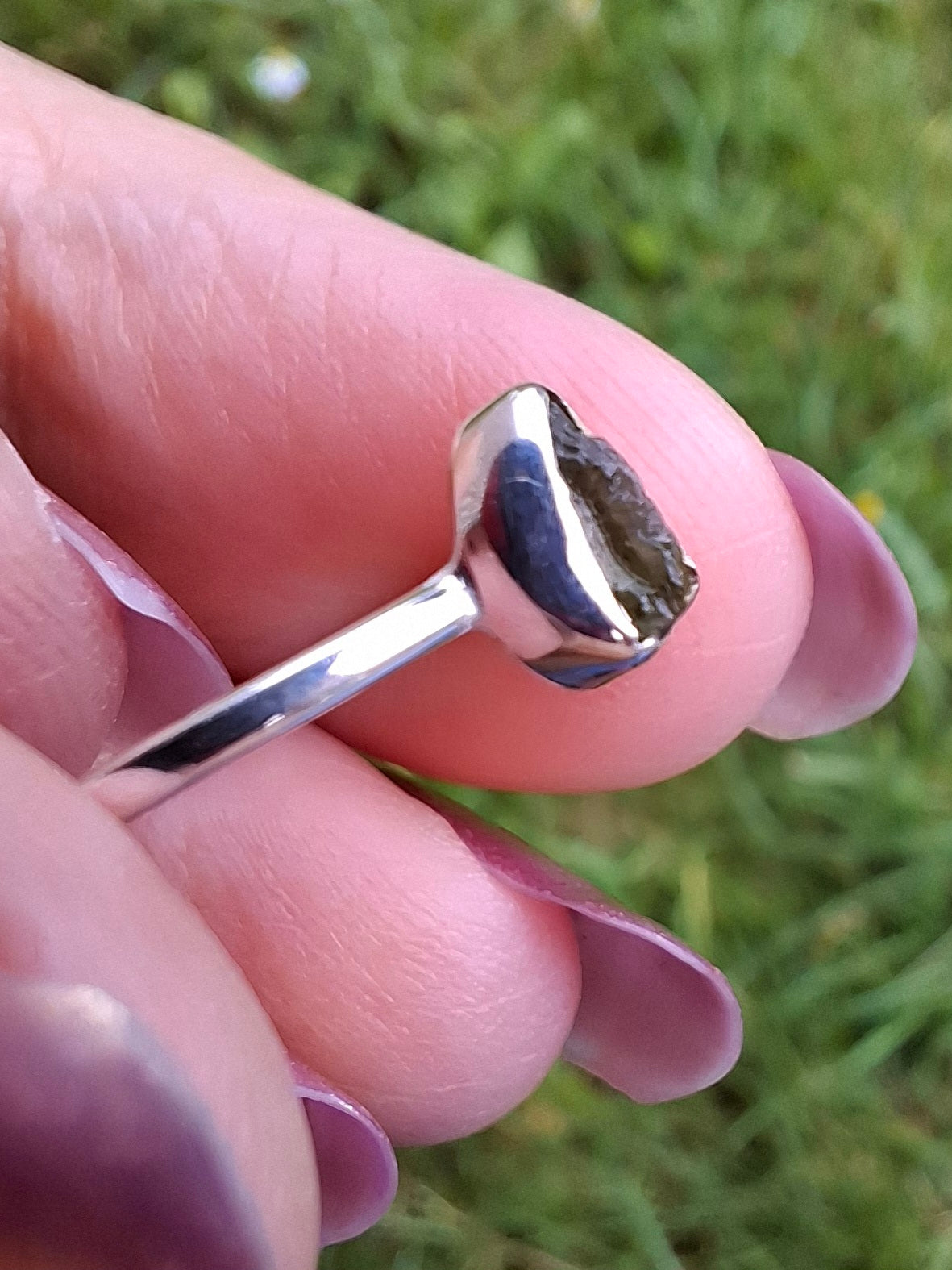 Moldavite Ring, size large R/small S, 925 Silver, Tektite (Ref: R54)