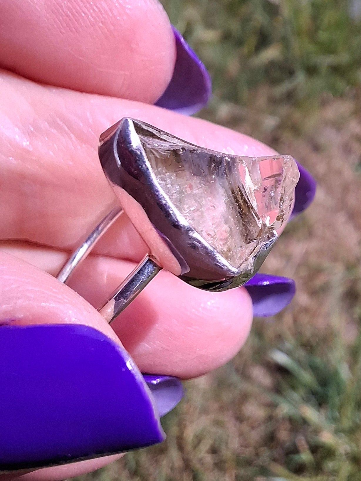 Libyan Desert Glass Ring, size Large O, 925 Silver, Tektite (Ref: LR21)