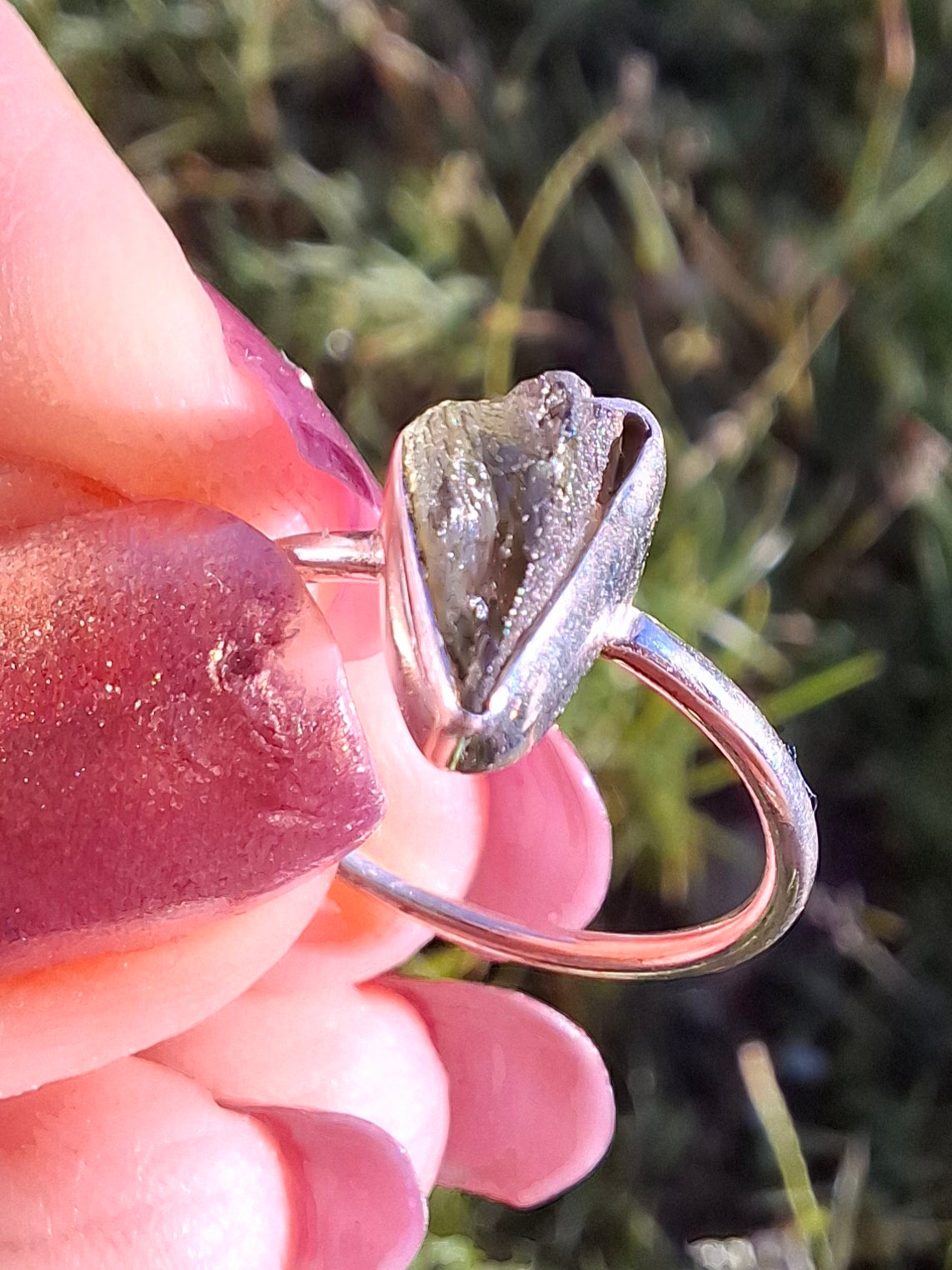 Moldavite Ring, size large K/small L, 925 Silver, Tektite (Ref: R57)