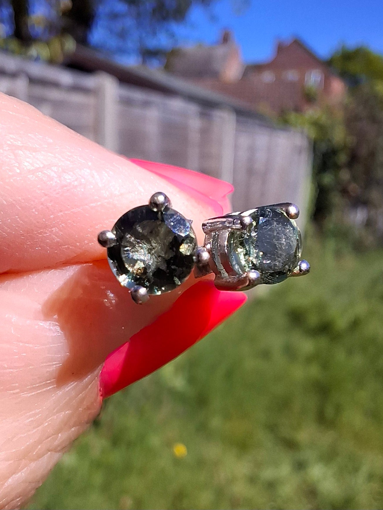 Moldavite (faceted) 5mm STUD EARRINGS, 925 Silver, Tektite (Ref: Pair43)