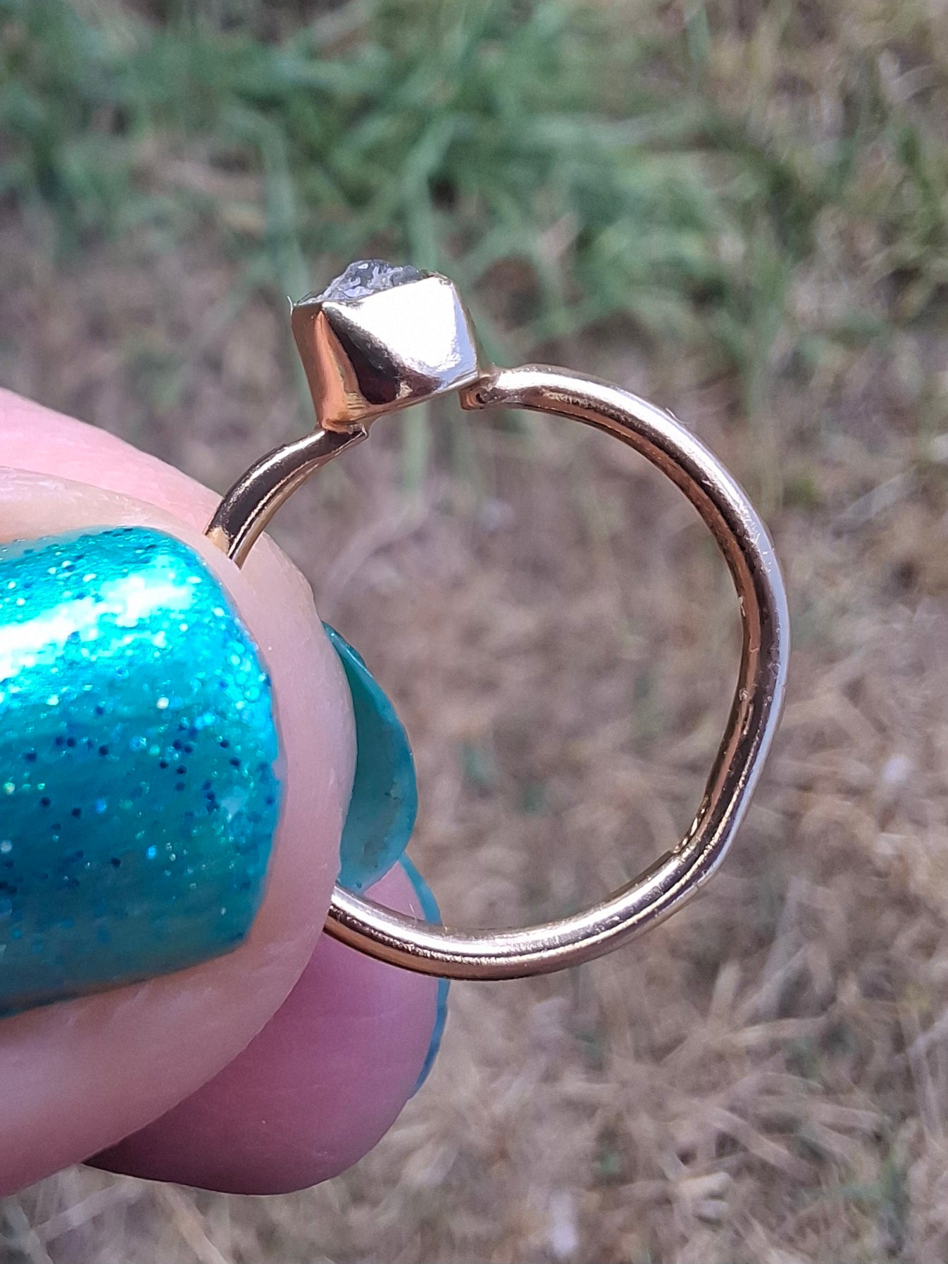 Moldavite Ring, 14K GOLD Plated, size small i, Tektite (Ref: R333)