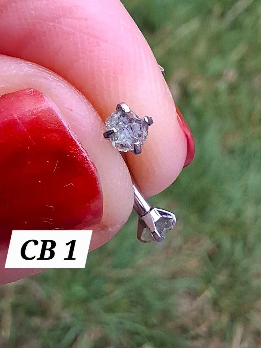 Moldavite (raw) CURVED BARBELL eyebrow body bar, 16G, Surgical steel, Tektite (Ref: CB1)