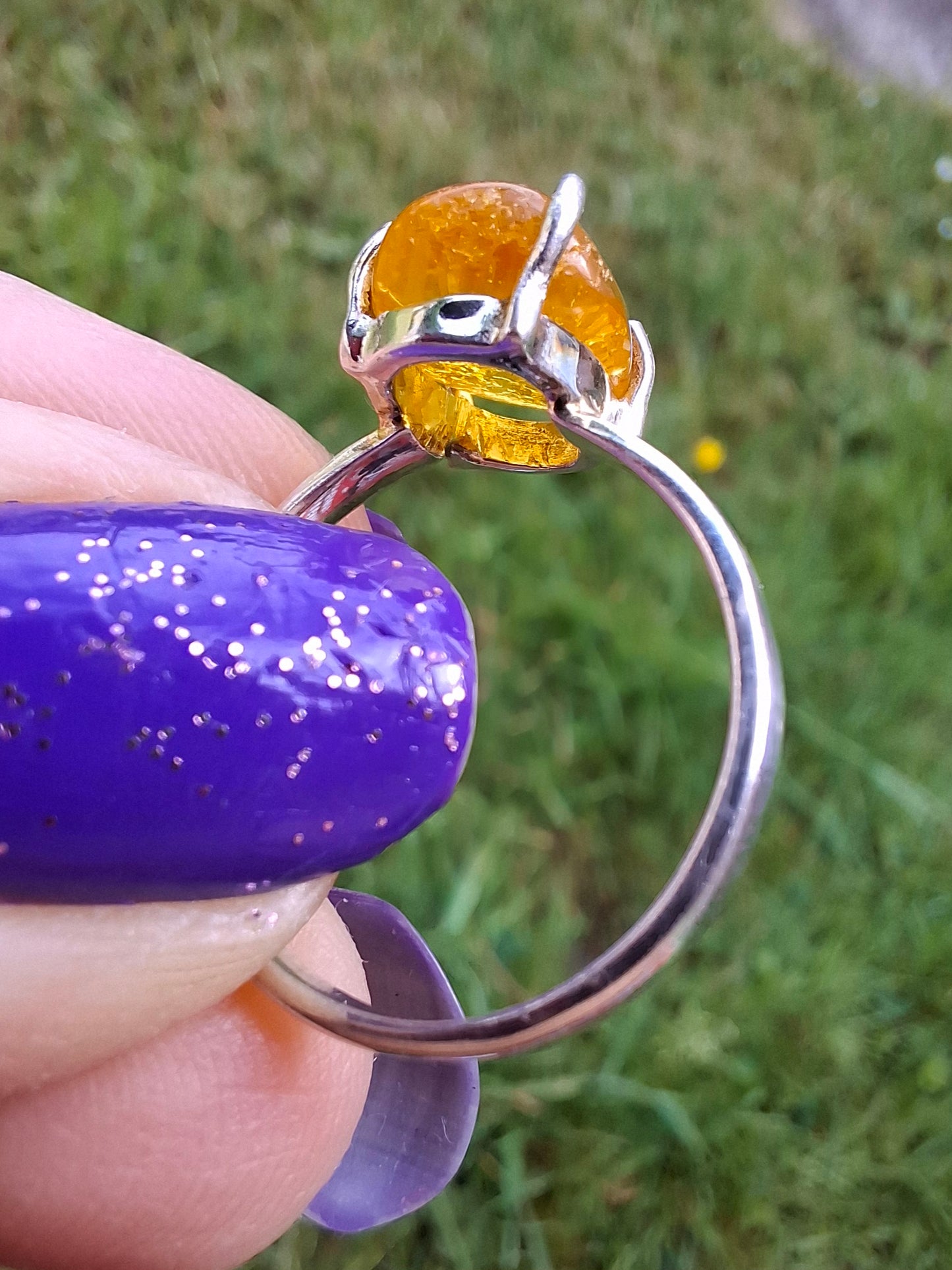 Baltic Amber Ring, size large O, 925 Silver, Fossil (Ref: AR12)
