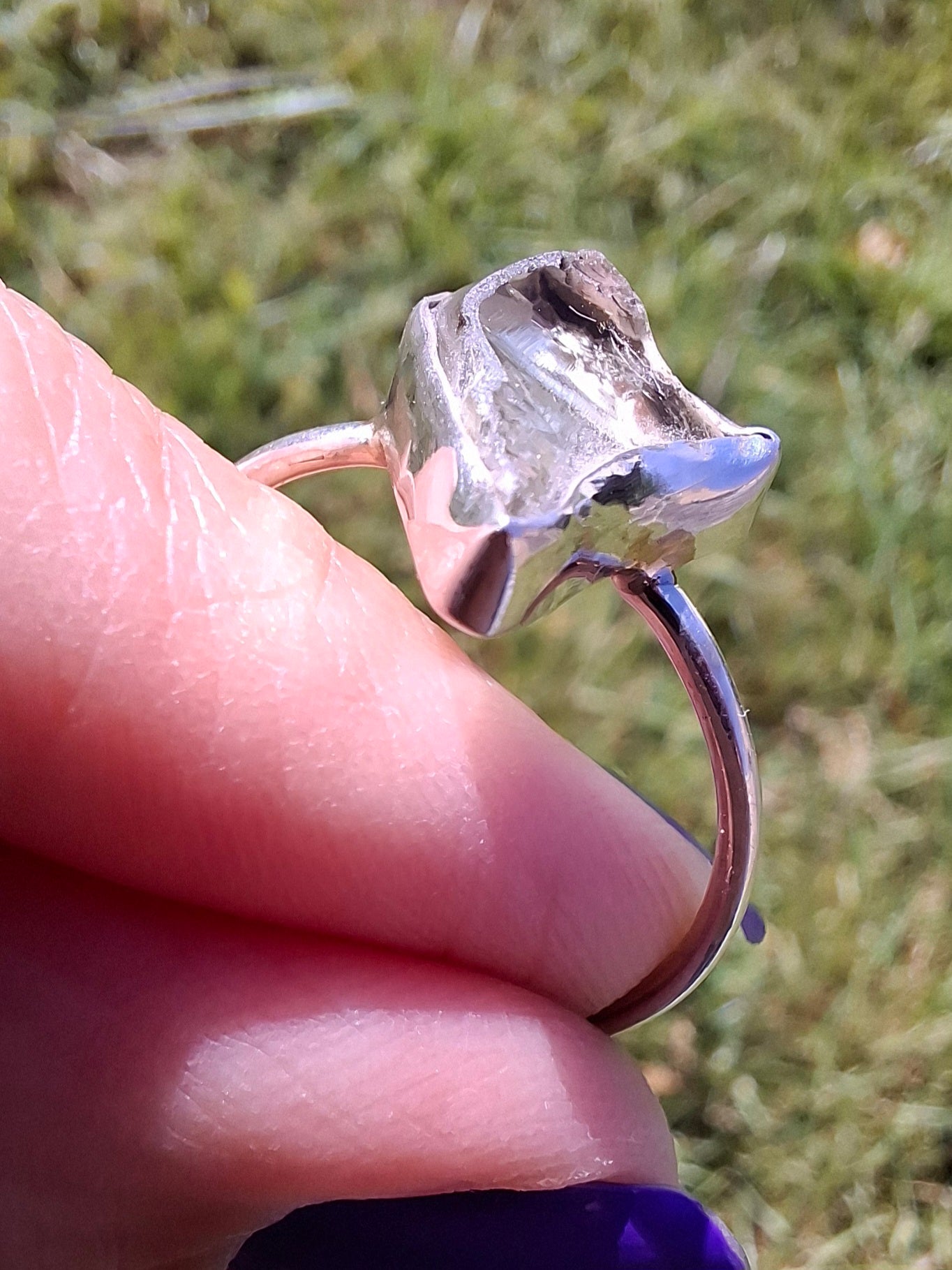Libyan Desert Glass Ring, size large W, 925 Silver, Tektite (Ref: LR62)