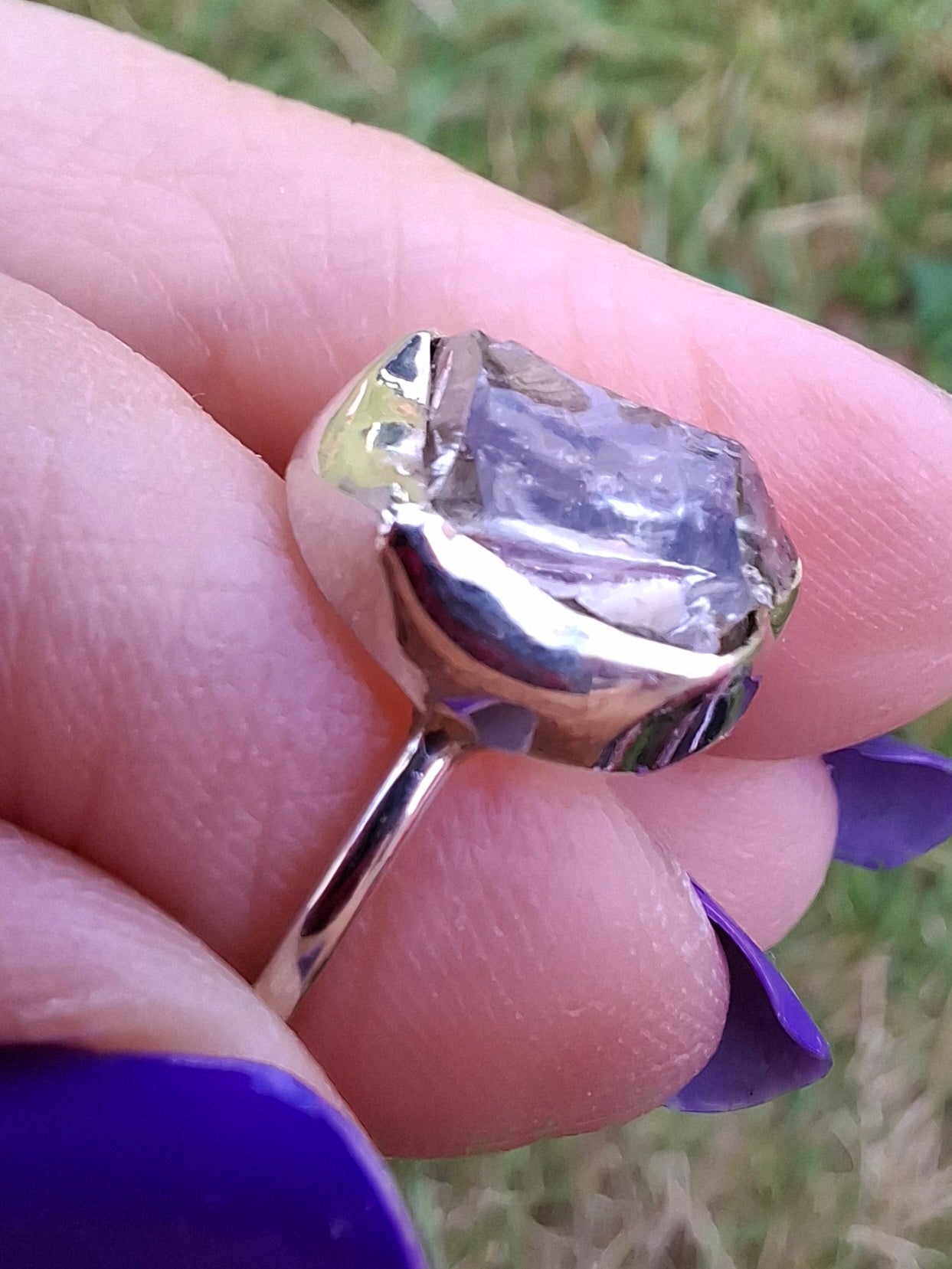 Libyan Desert Glass Ring, size large M, 925 Silver, Tektite (Ref: LR20)