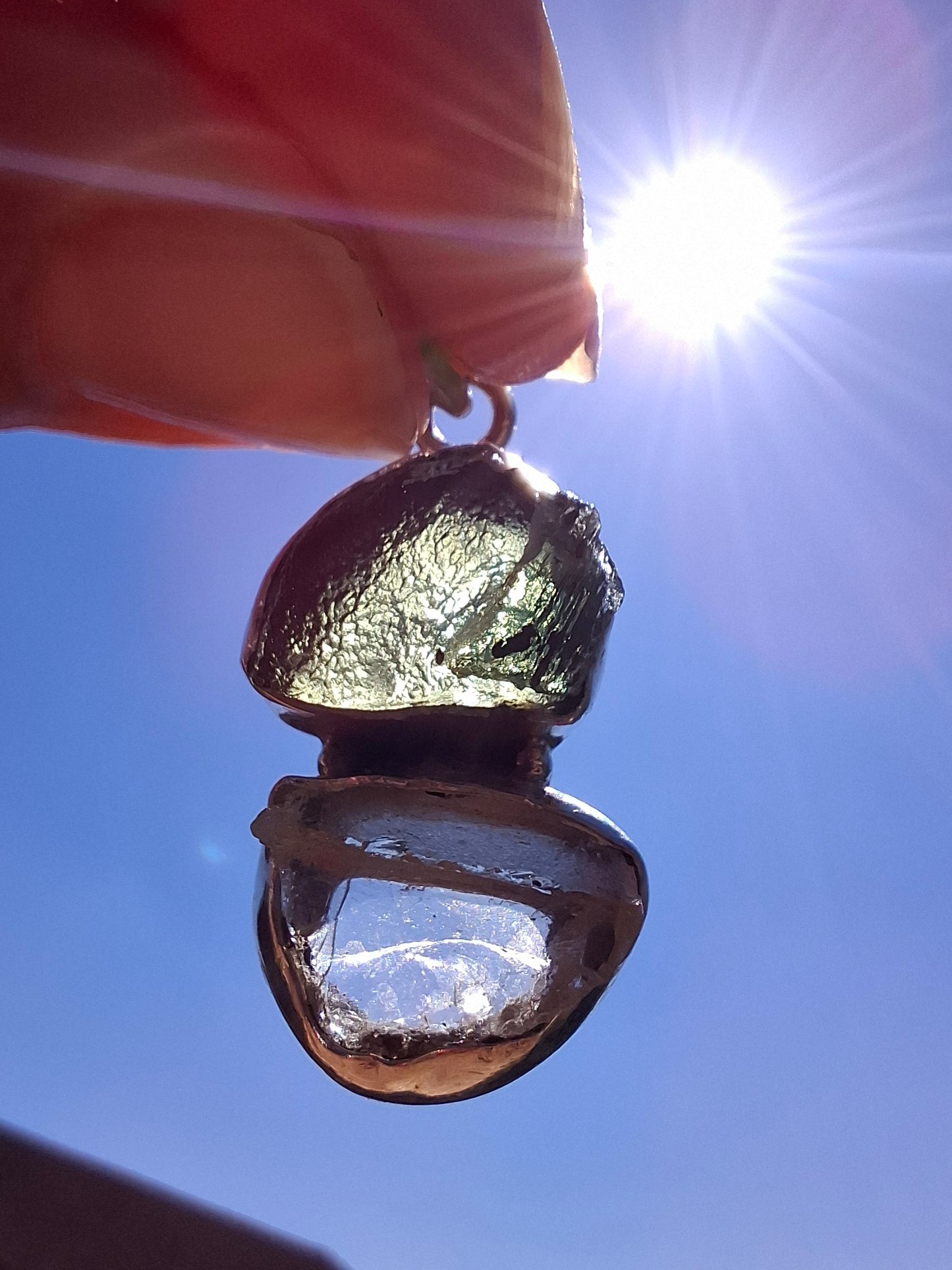 Moldavite & Libyan Desert Glass Pendant, 925 Silver, Tektite (Ref: MLP17)