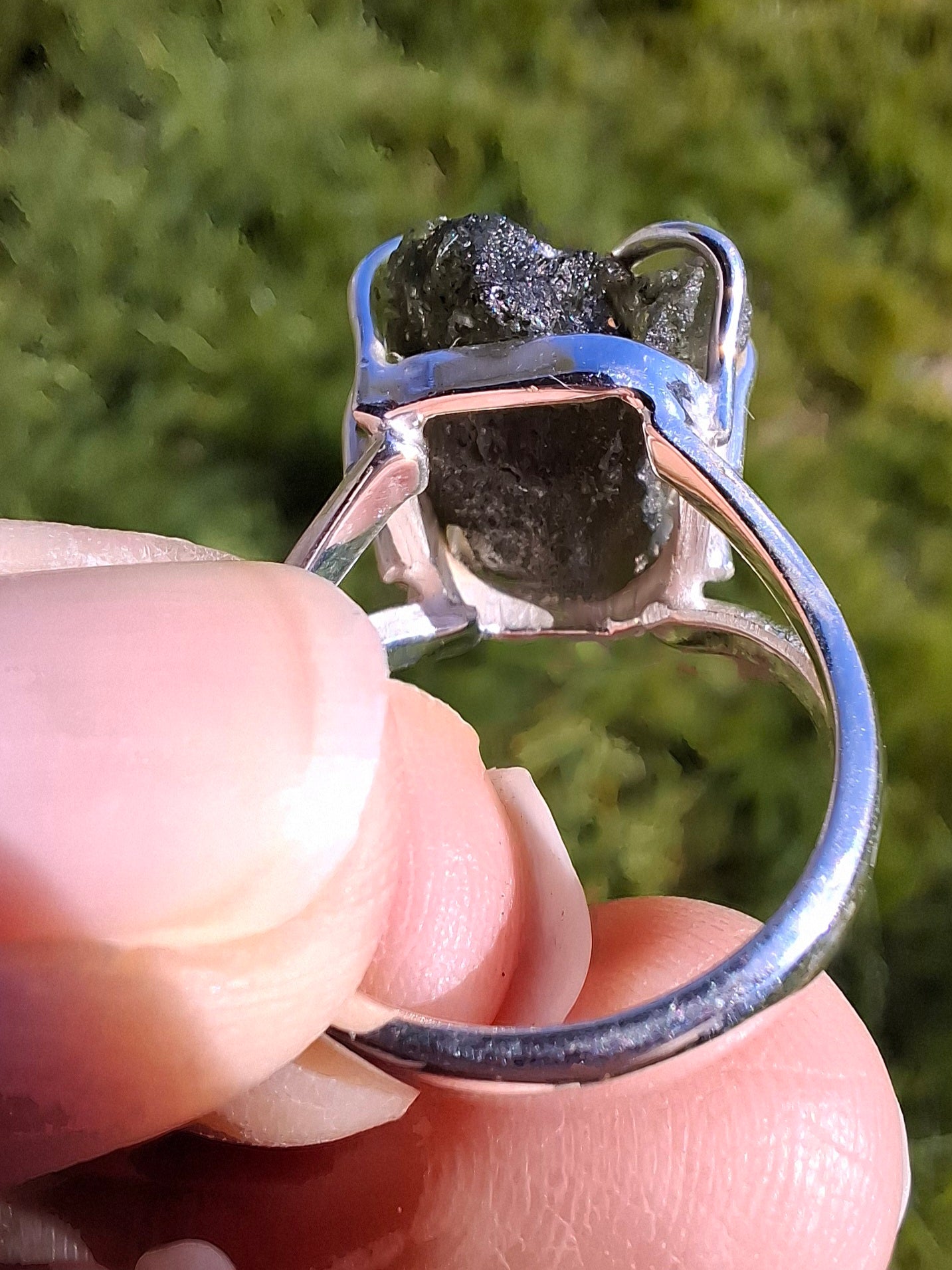 Moldavite Ring, size M, 925 Silver, Tektite (Ref: R5)