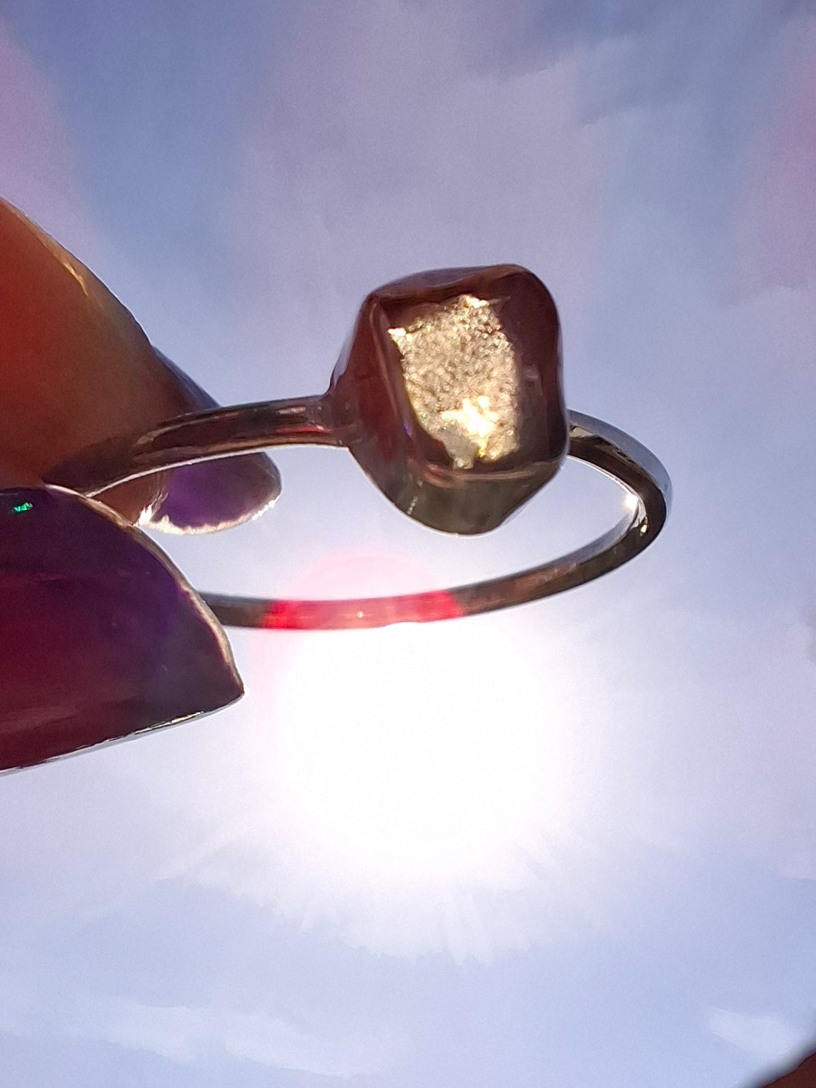 Moldavite Ring, size small Q, 925 Silver, Tektite (Ref: R44)