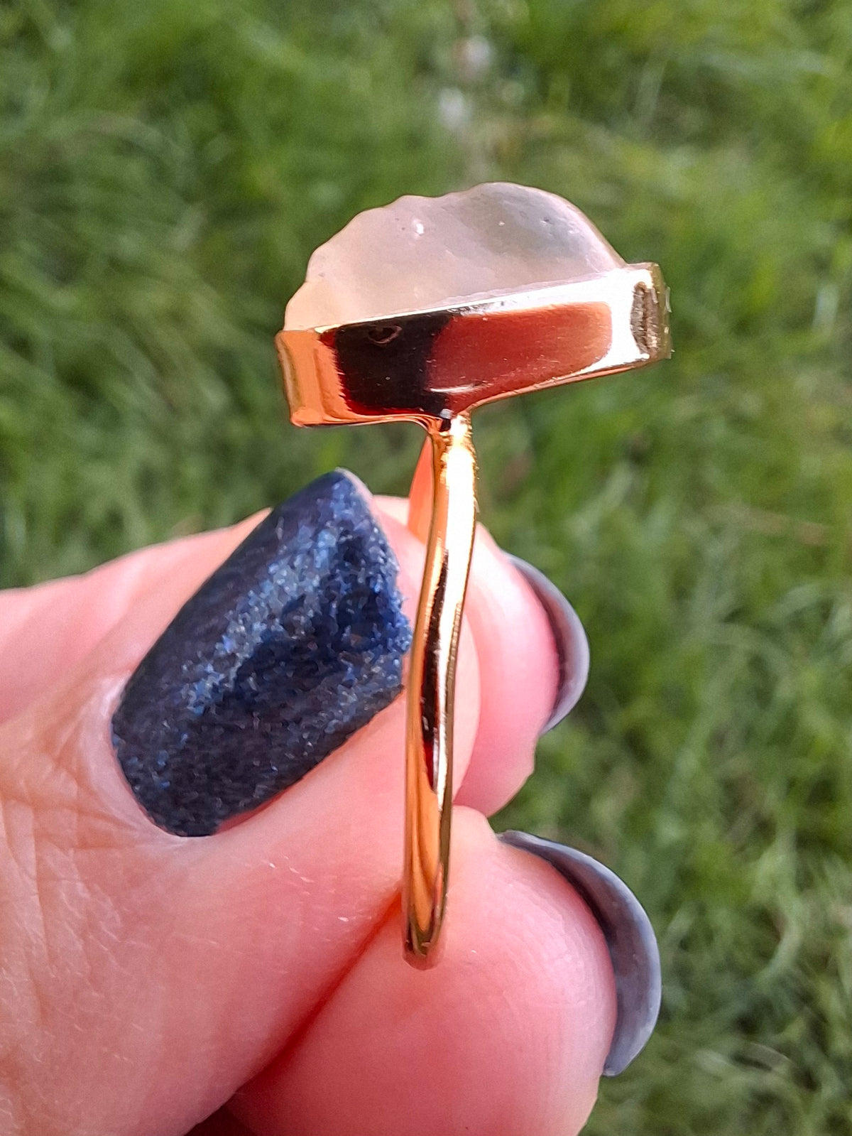 Libyan Desert Glass Ring, 14K GOLD Plated, size small O, Tektite (Ref: LR81)