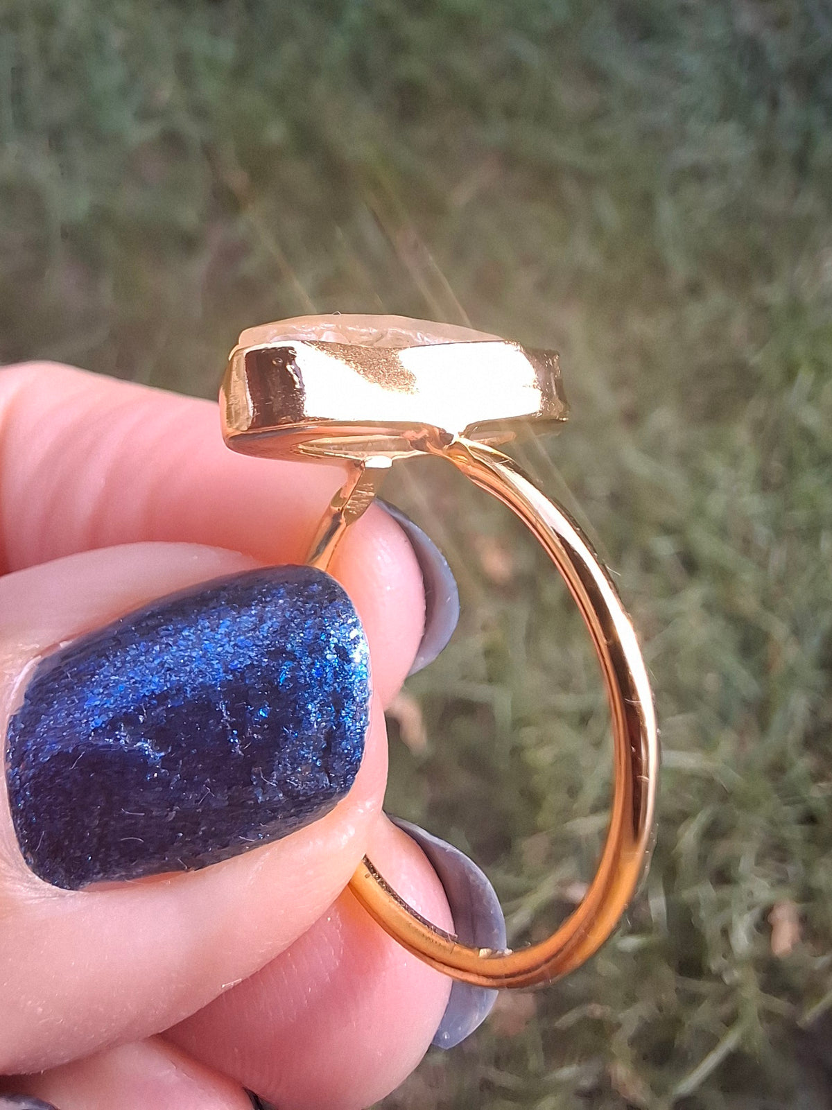 Libyan Desert Glass Ring, 14K GOLD Plated, size Q, Tektite (Ref: LR77)