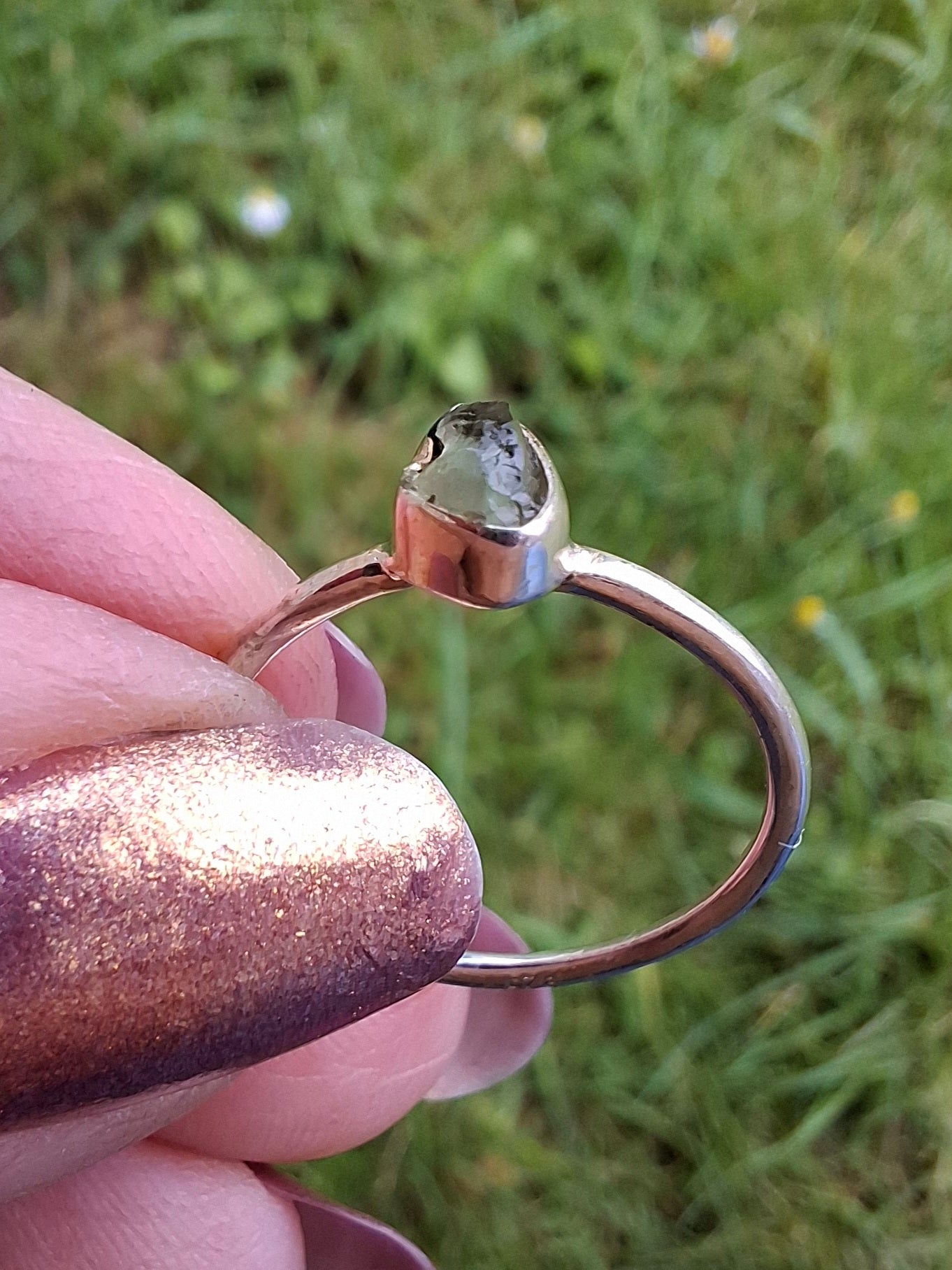 Moldavite Ring, size large M, 925 Silver, Tektite (Ref: R51)