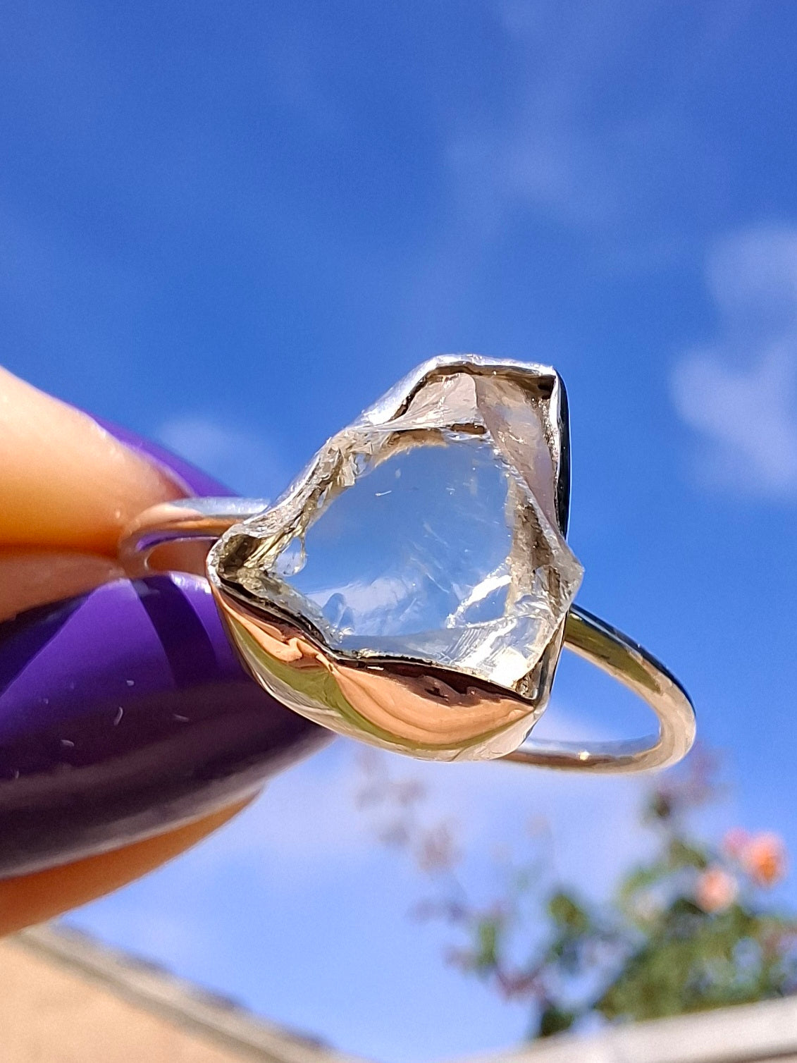 Libyan Desert Glass Ring, size large V, 925 Silver, Tektite (Ref: LR56)