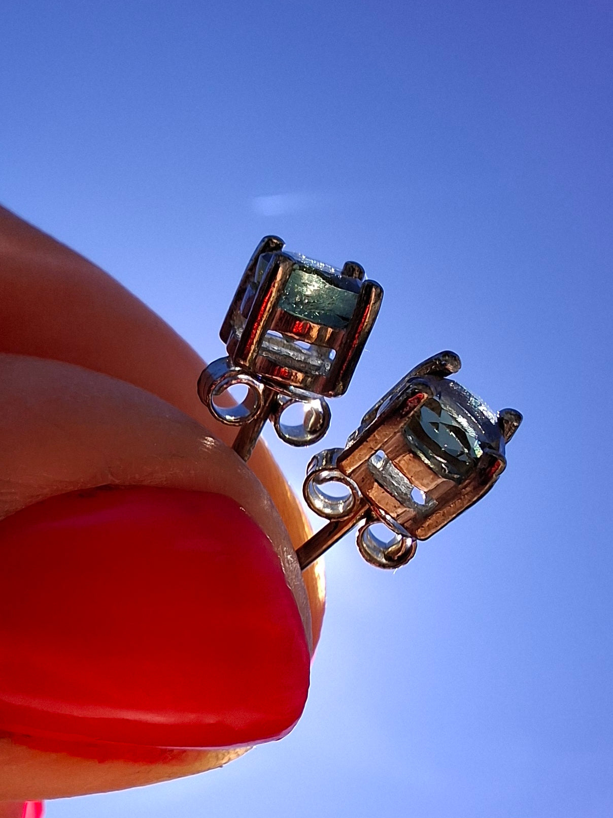 Moldavite (faceted) 5mm STUD EARRINGS, 925 Silver, Tektite (Ref: Pair 39)