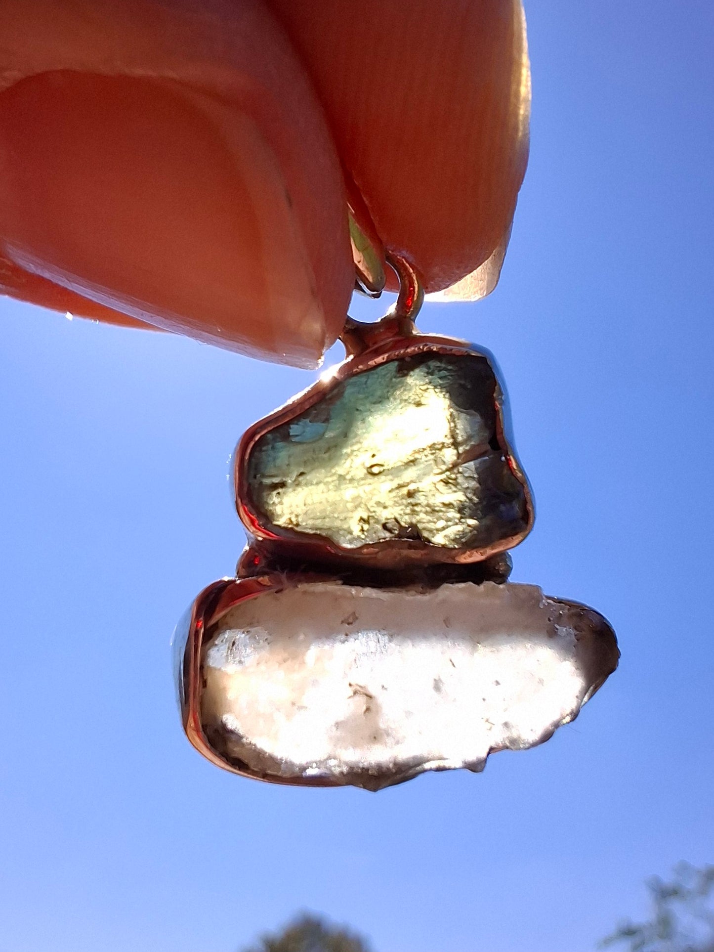 Moldavite & Libyan Desert Glass Pendant, 925 Silver, Tektite (Ref: MLP11)