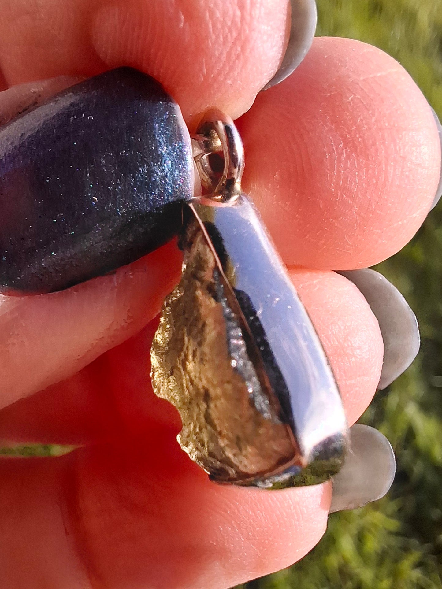 Moldavite Pendant, 925 Silver, Tektite (Ref: P12)
