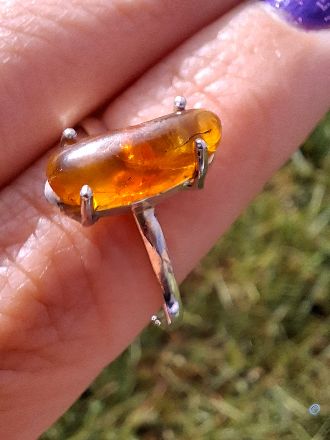 Baltic Amber Ring, size large V, 925 Silver, Fossil (Ref: AR25)
