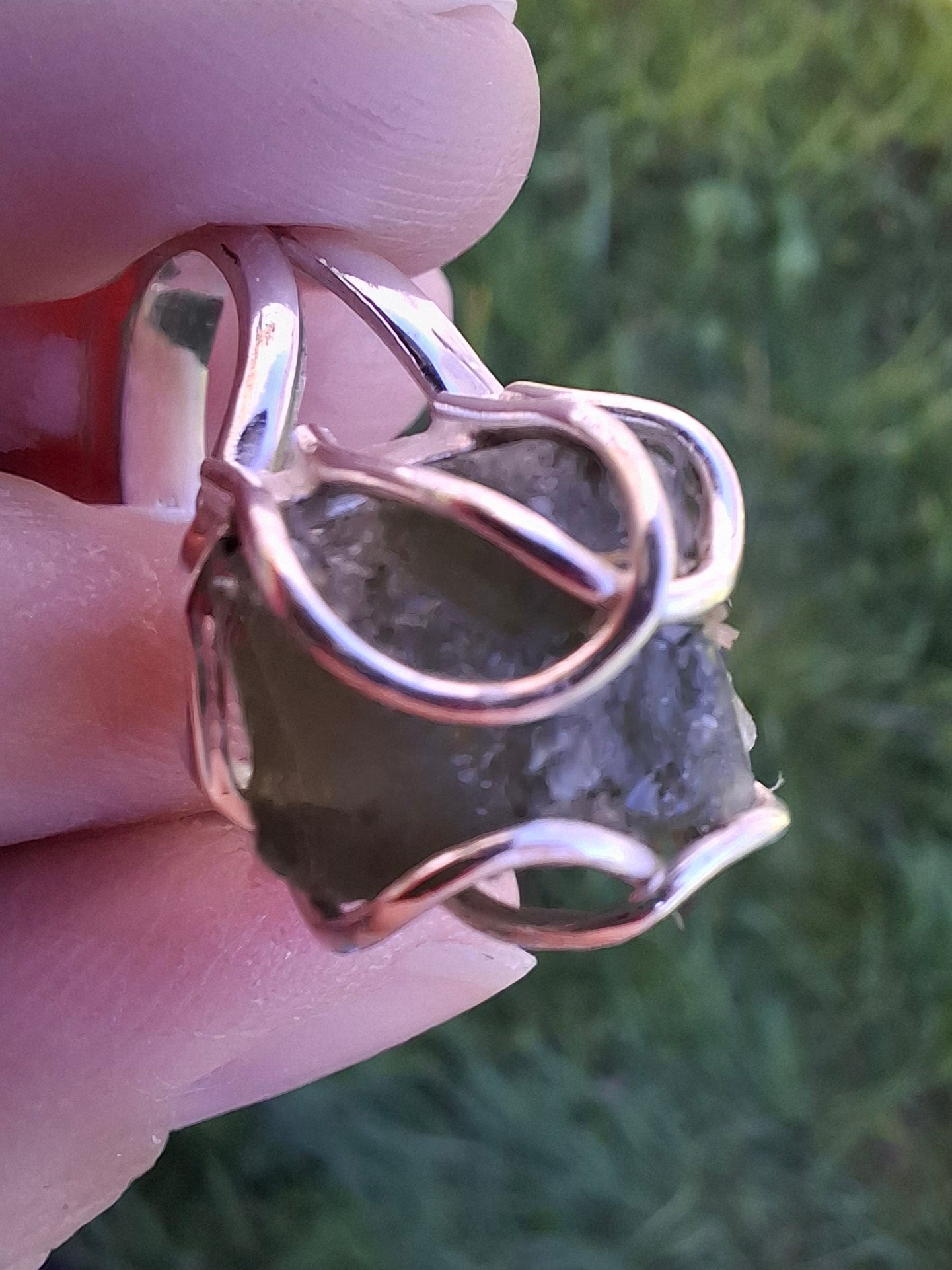 Moldavite Ring, size Q, 925 Silver, Tektite (Ref: R11)