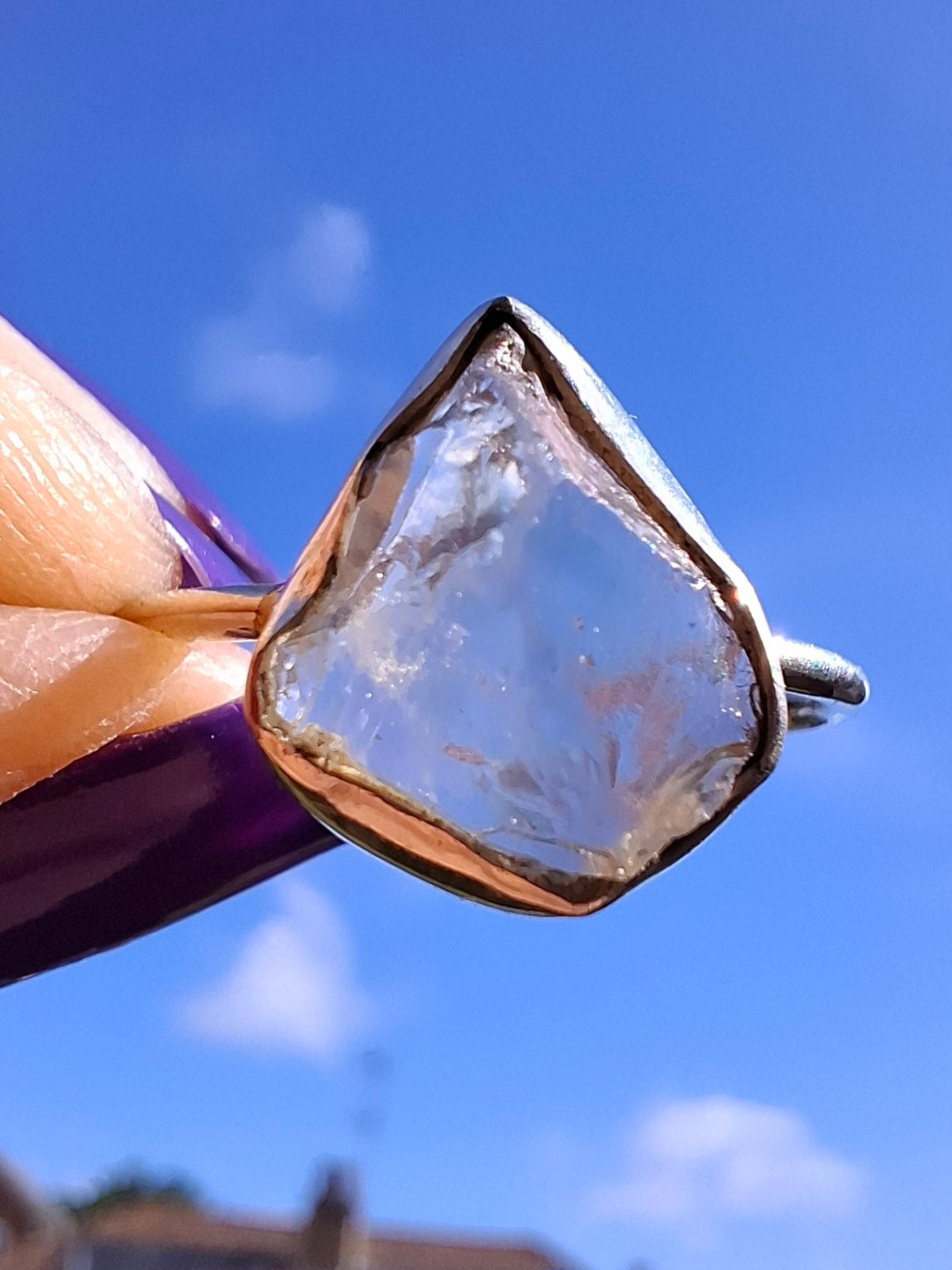 Libyan Desert Glass Ring, size large S, 925 Silver, Tektite (Ref: LR46)