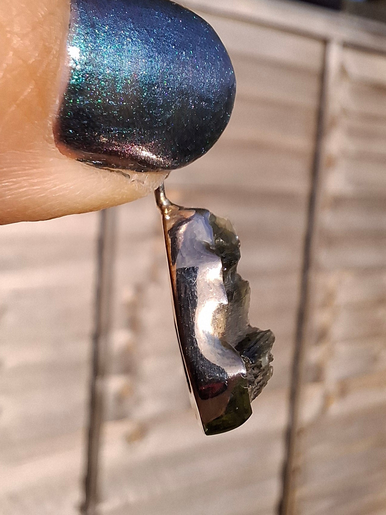 Moldavite Pendant, 925 silver, Tektite (Ref: P3)