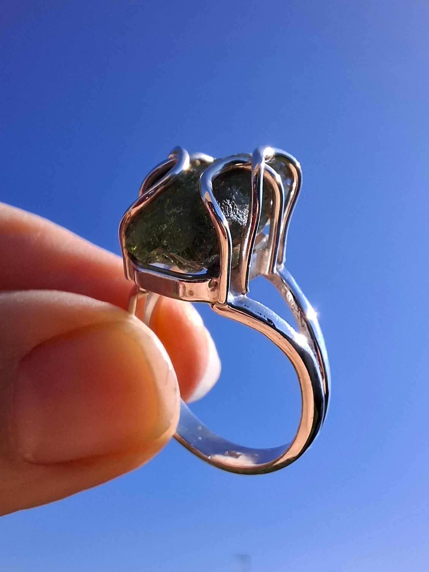 Moldavite Ring, size Q, 925 Silver, Tektite (Ref: R11)