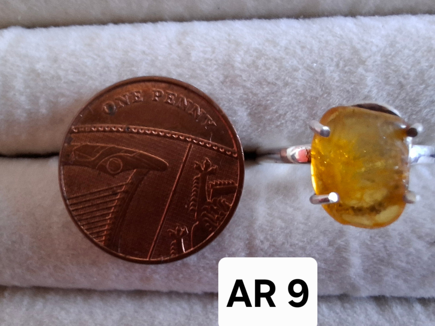 Baltic Amber Ring, size large N, 925 Silver, Fossil (Ref: AR9)