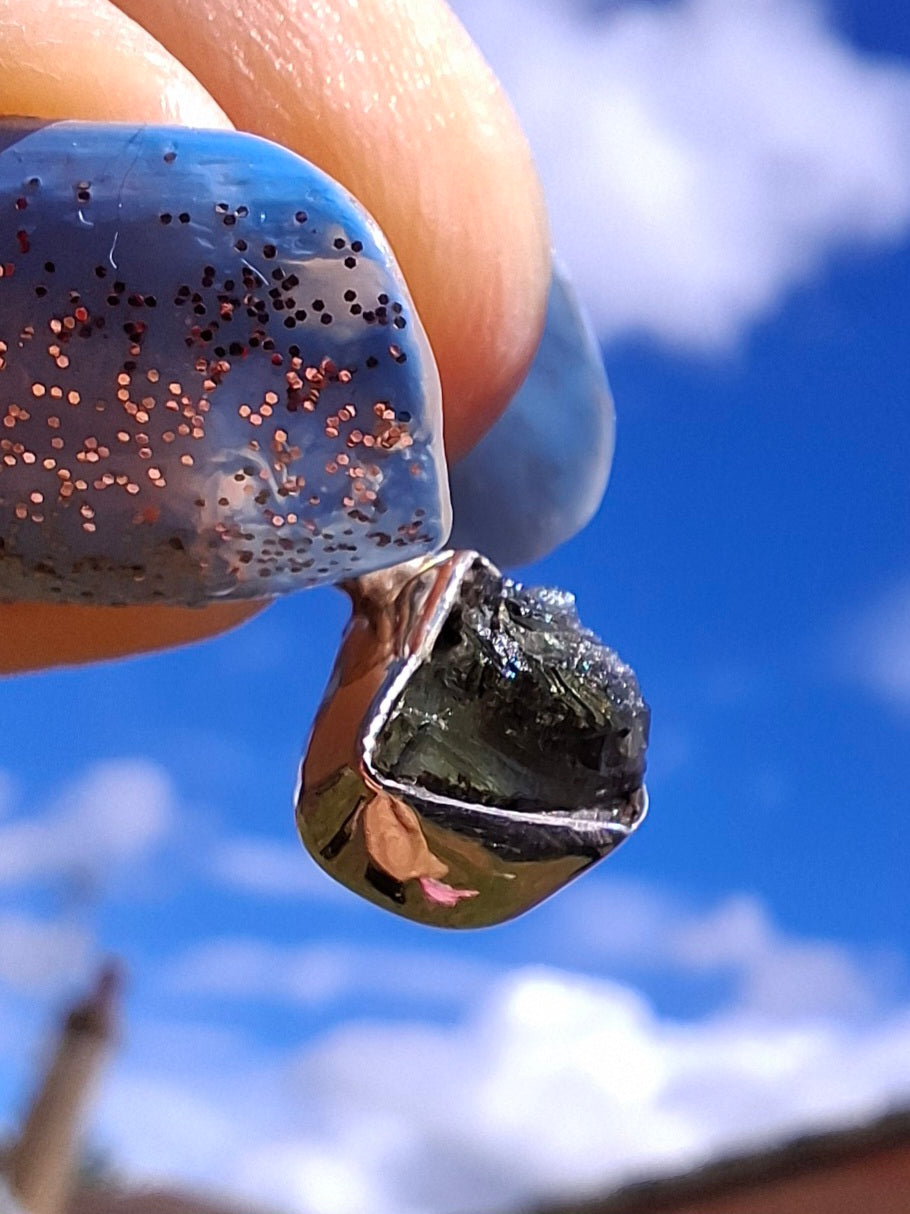 Moldavite Pendant, 925 Silver, Tektite (Ref: P83)