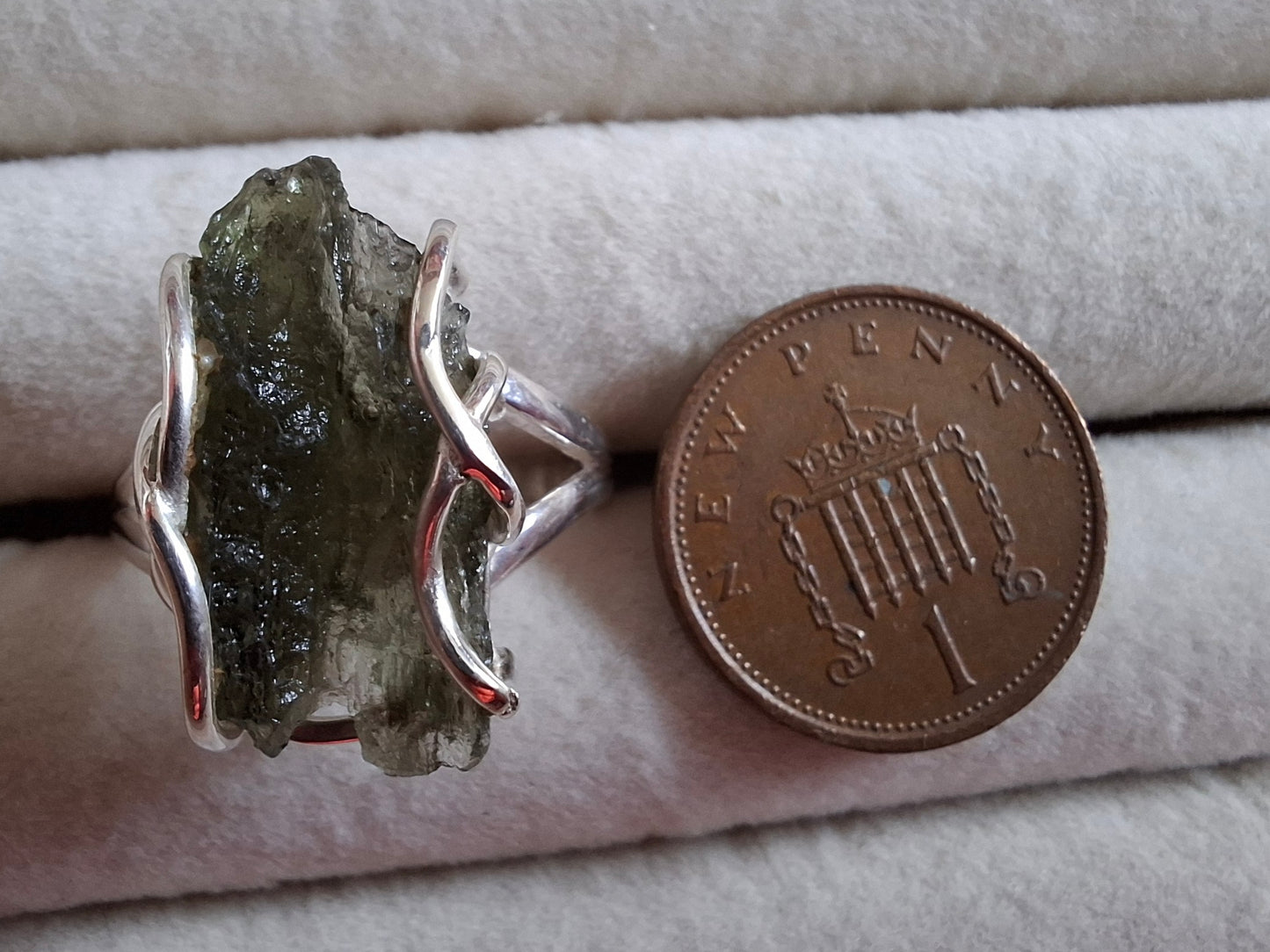 Moldavite Ring, size U, 925 Silver (Ref: R13)