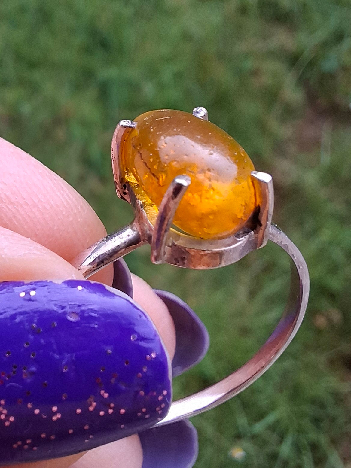Baltic Amber Ring, size large Y, 925 Silver, Fossil (Ref: AR38)