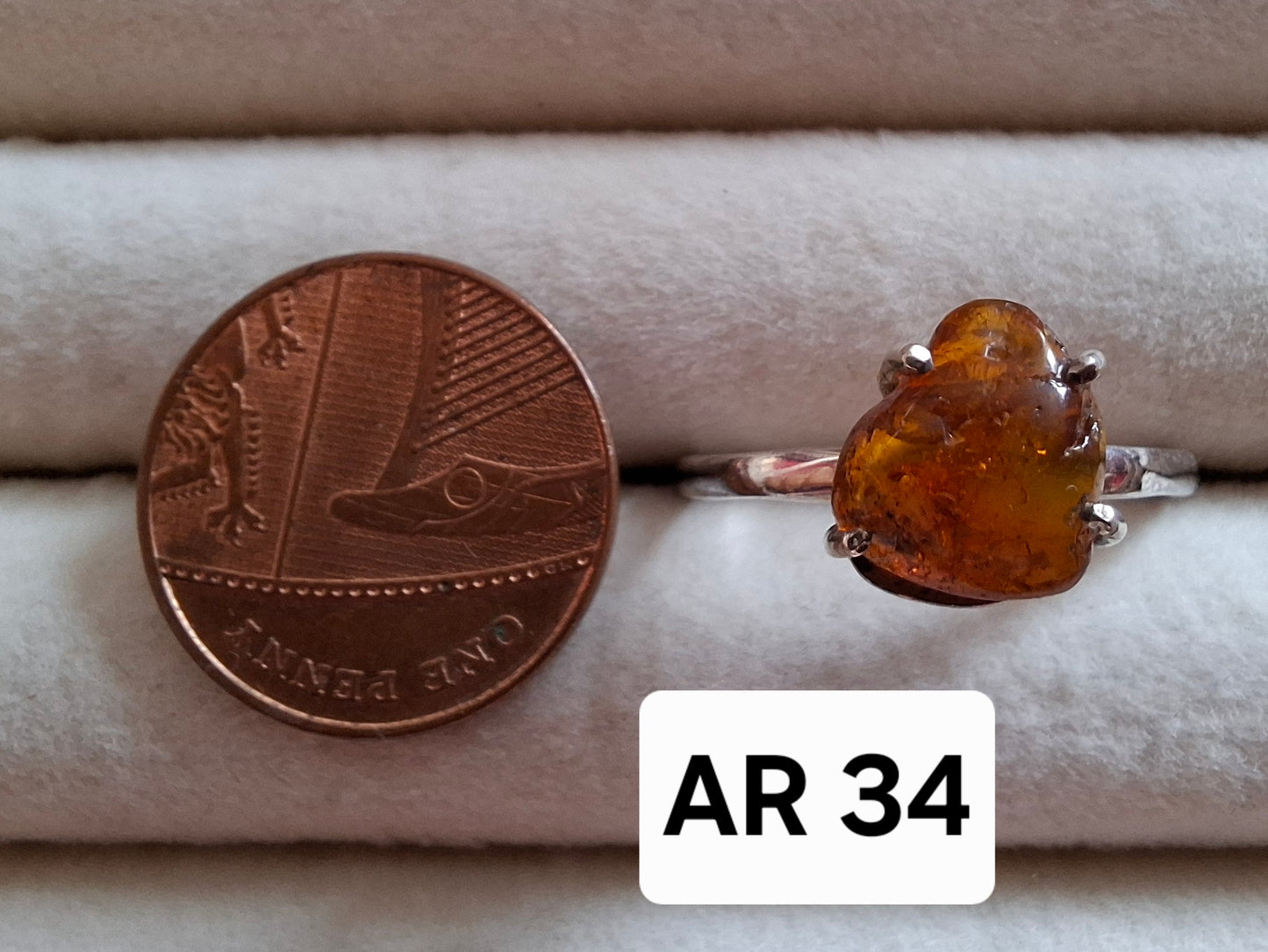 Baltic Amber Ring, size large X, 925 Silver, Fossil (Ref: AR34)