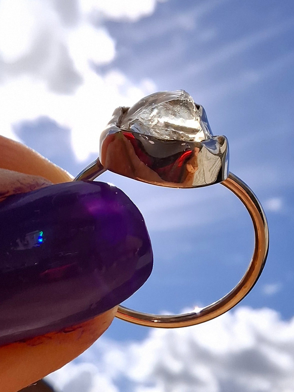 Libyan Desert Glass Ring, size large M, 925 Silver, Tektite (Ref: LR20)