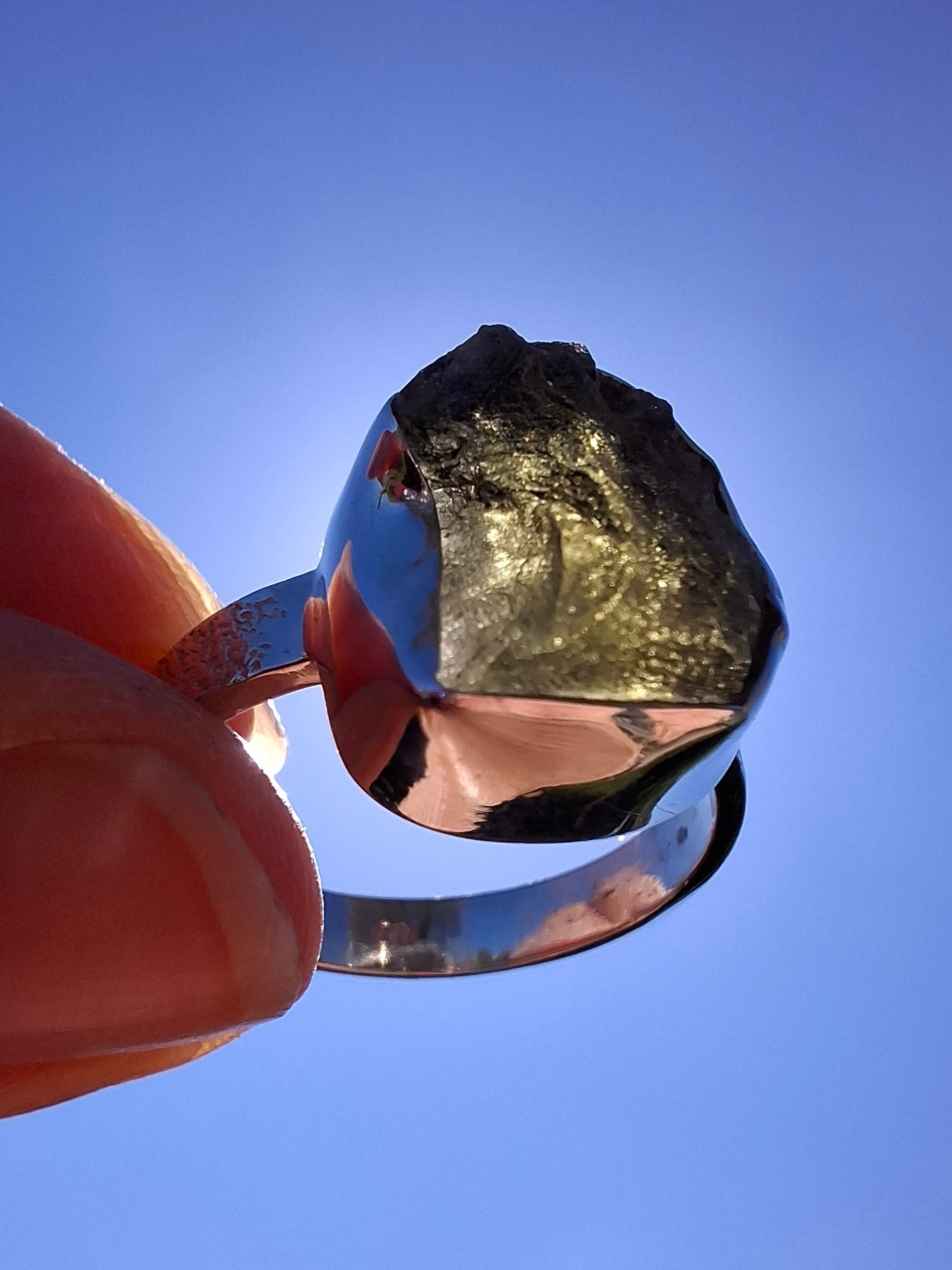 Moldavite Ring, size R, 925 Silver, Tektite (Ref: R318)