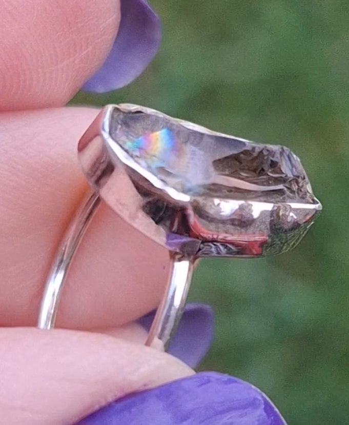 Libyan Desert Glass Ring, size K, 925 Silver, Tektite 🌈 (Ref: LR12)
