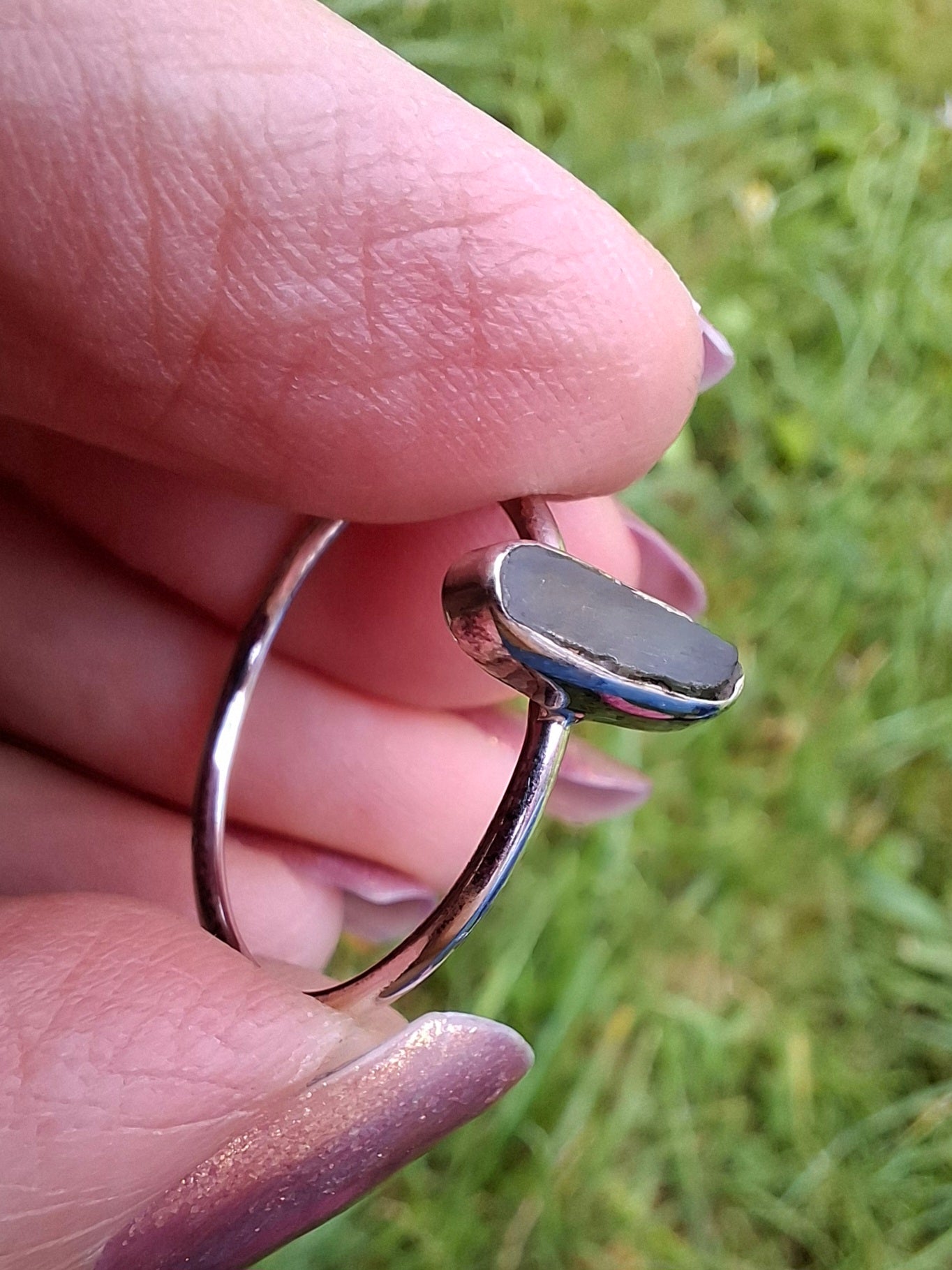 Moldavite Ring, size large Q, 925 Silver, Tektite (Ref: R47)