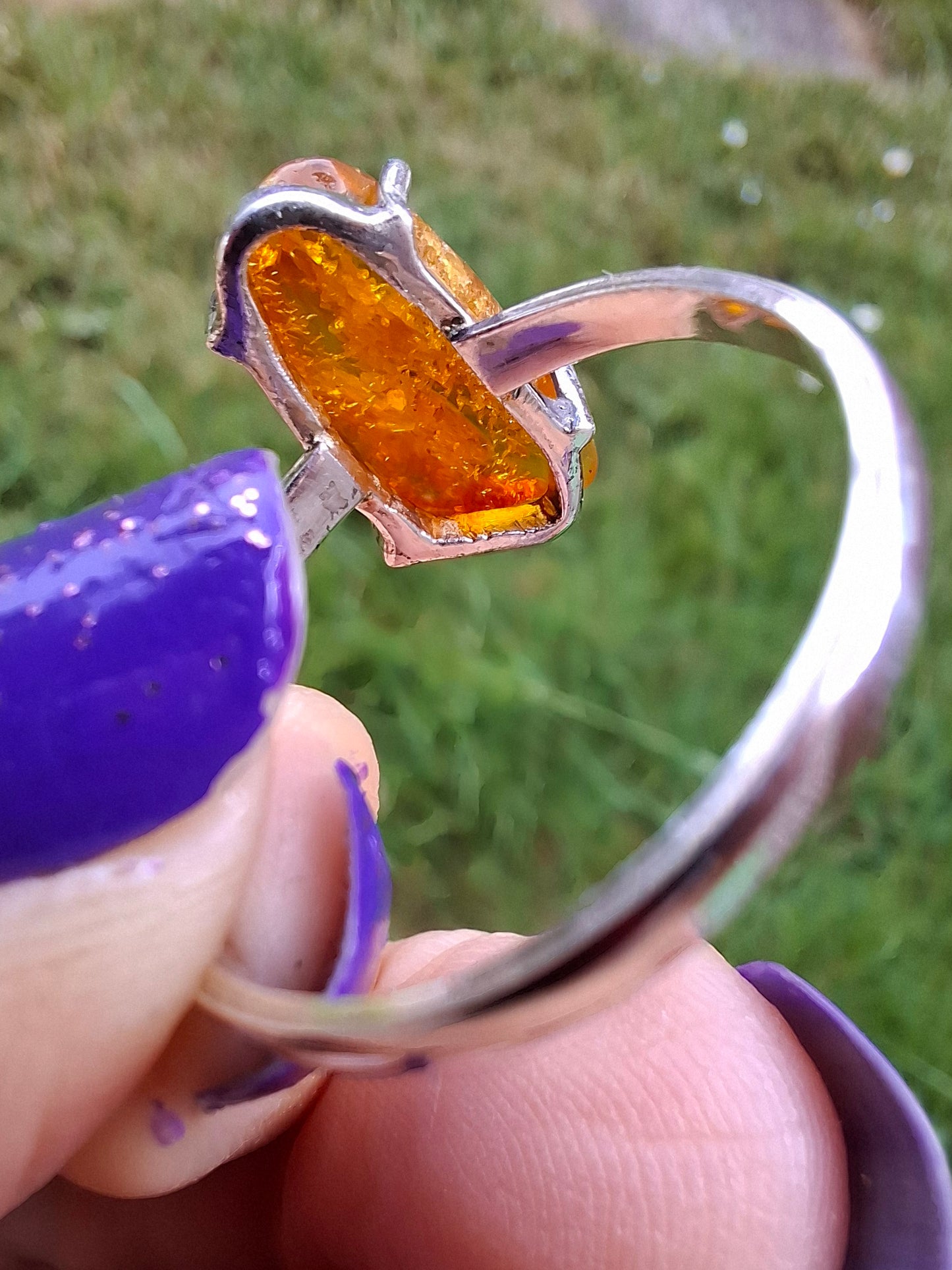 Baltic Amber Ring, size large T/small U, 925 Silver, Fossil (Ref: AR19)