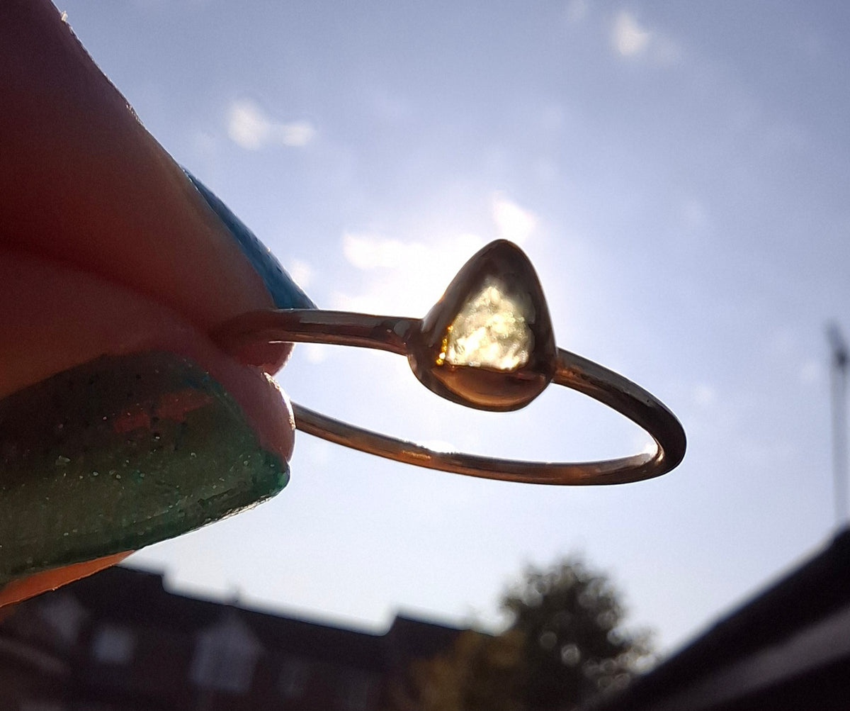 Moldavite Ring, 14K GOLD Plated, size large T, Tektite (Ref: R349)