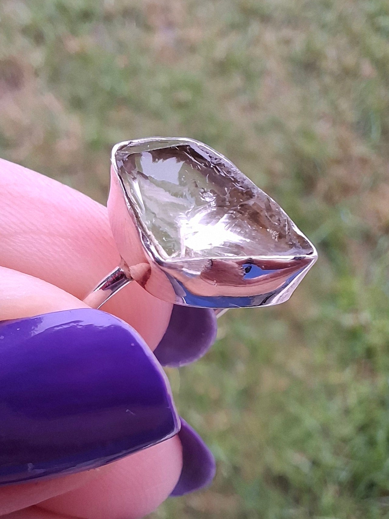 Libyan Desert Glass Ring, size large O, 925 Silver, Tektite (Ref: LR23)